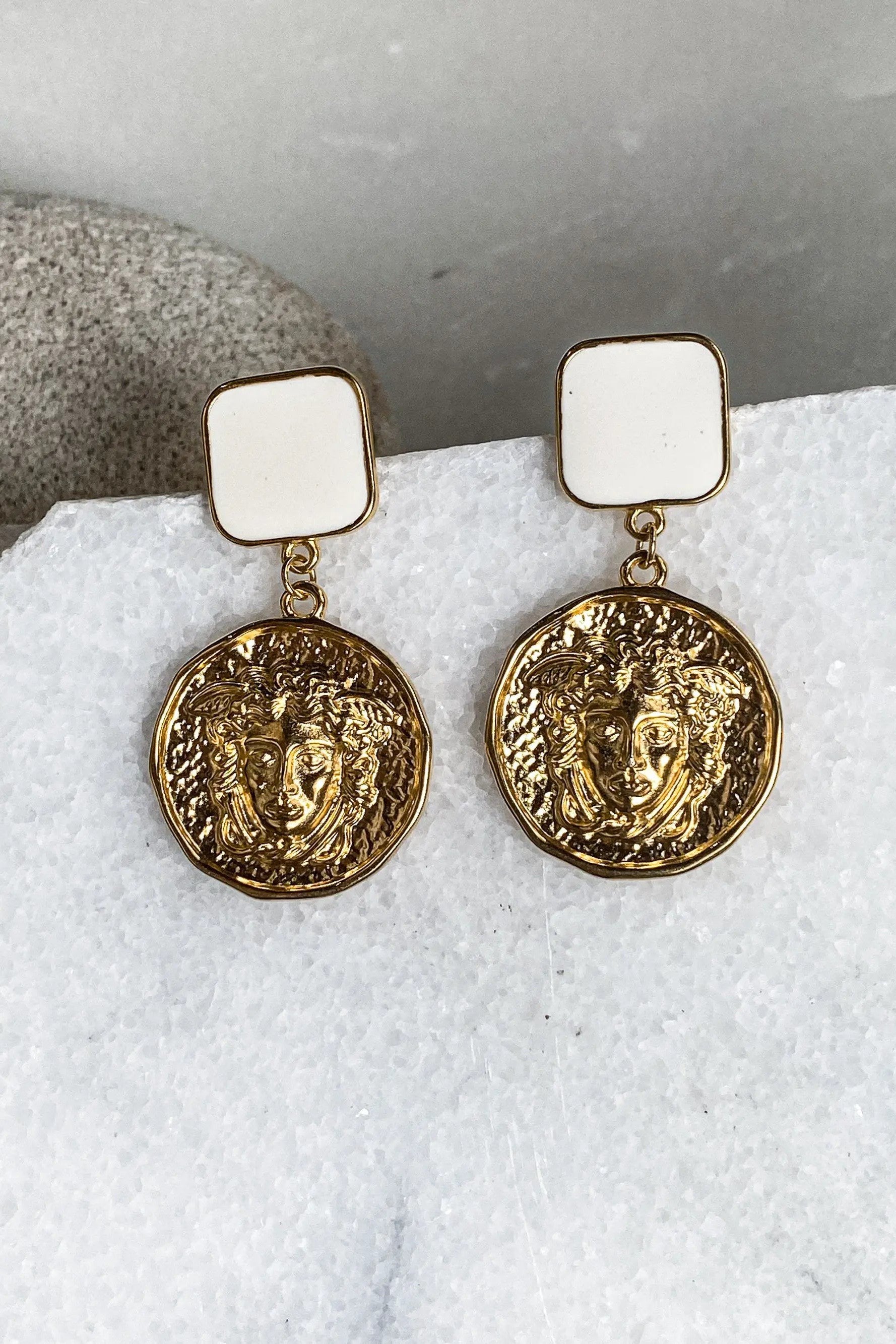 SNAKE Gold Coin Earrings, Chunky Gypsy earrings, Ancient Style Earrings, Statement Boho chic Earrings