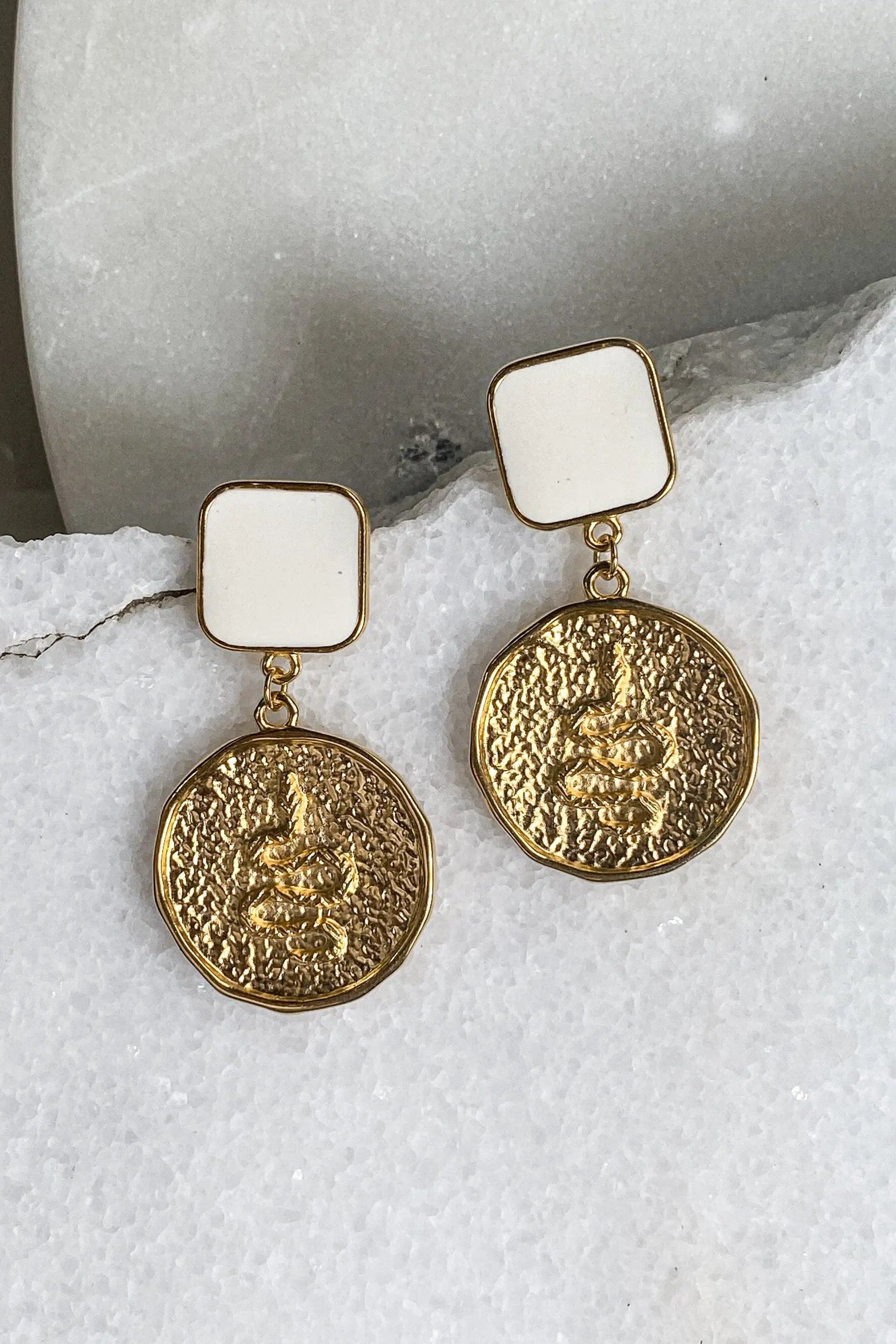 MEDUSA Gold Coin Earrings, Statement Boho chic Earrings, Chunky Gypsy earrings, Ancient Greek Style Earrings