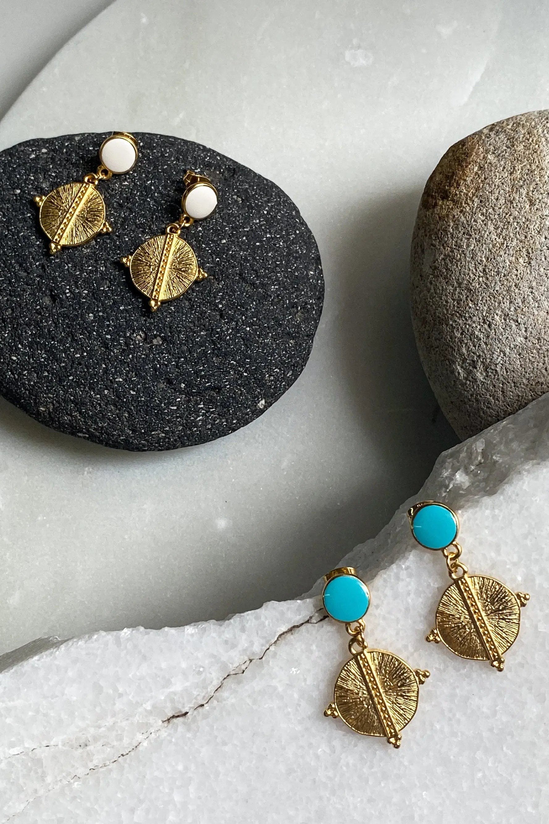 White Gold Boho earrings Gift for Mum Ancient Earrings Dangle Tribal Earring, Bijoux éthniques Boucles d'oreilles turquoise HERA