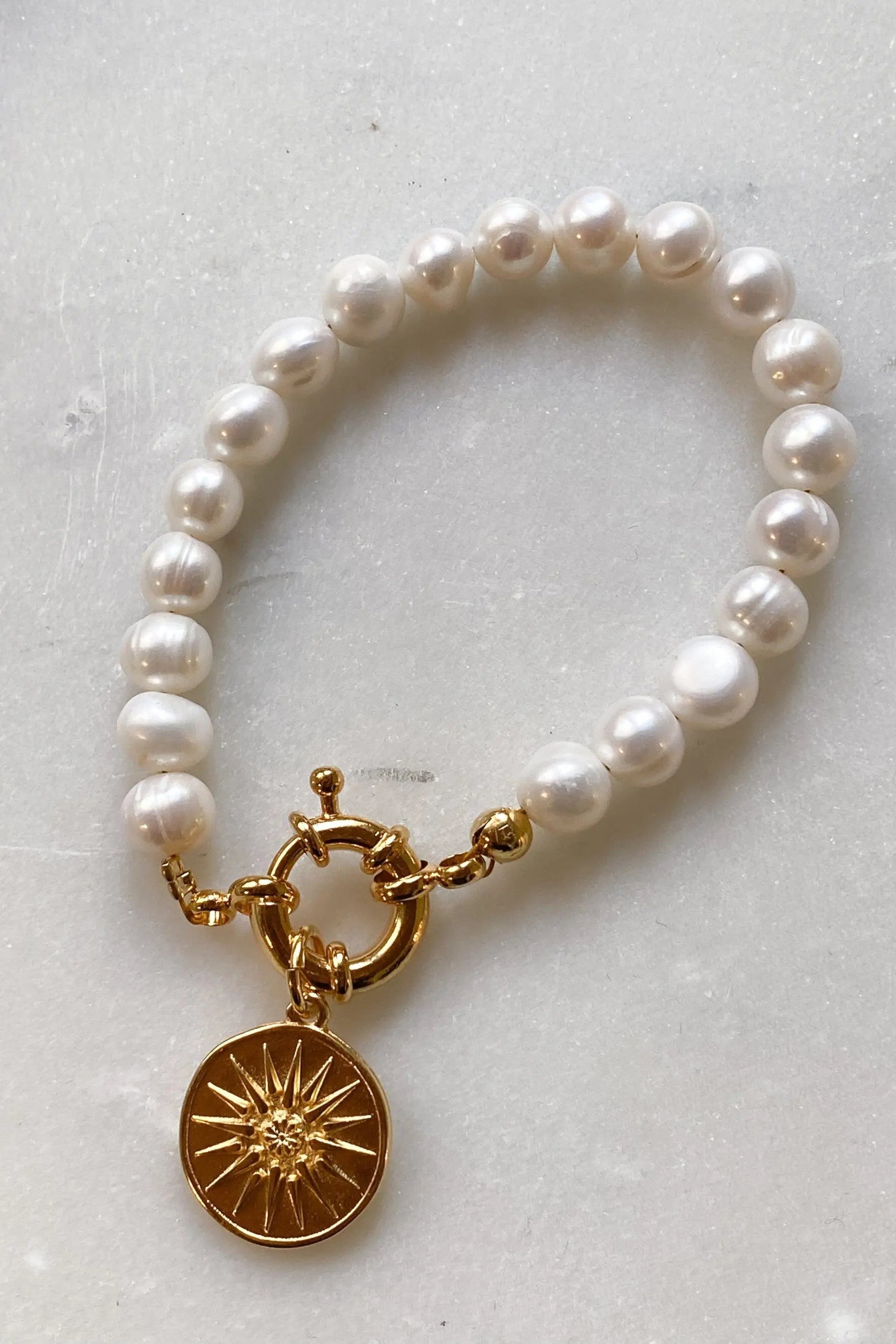ALEXANDER charm bracelet, Gold Coin pearls bracelet, Statement big pearls bracelet, Greek Coin bracelet, Vintage style pearls bracelet