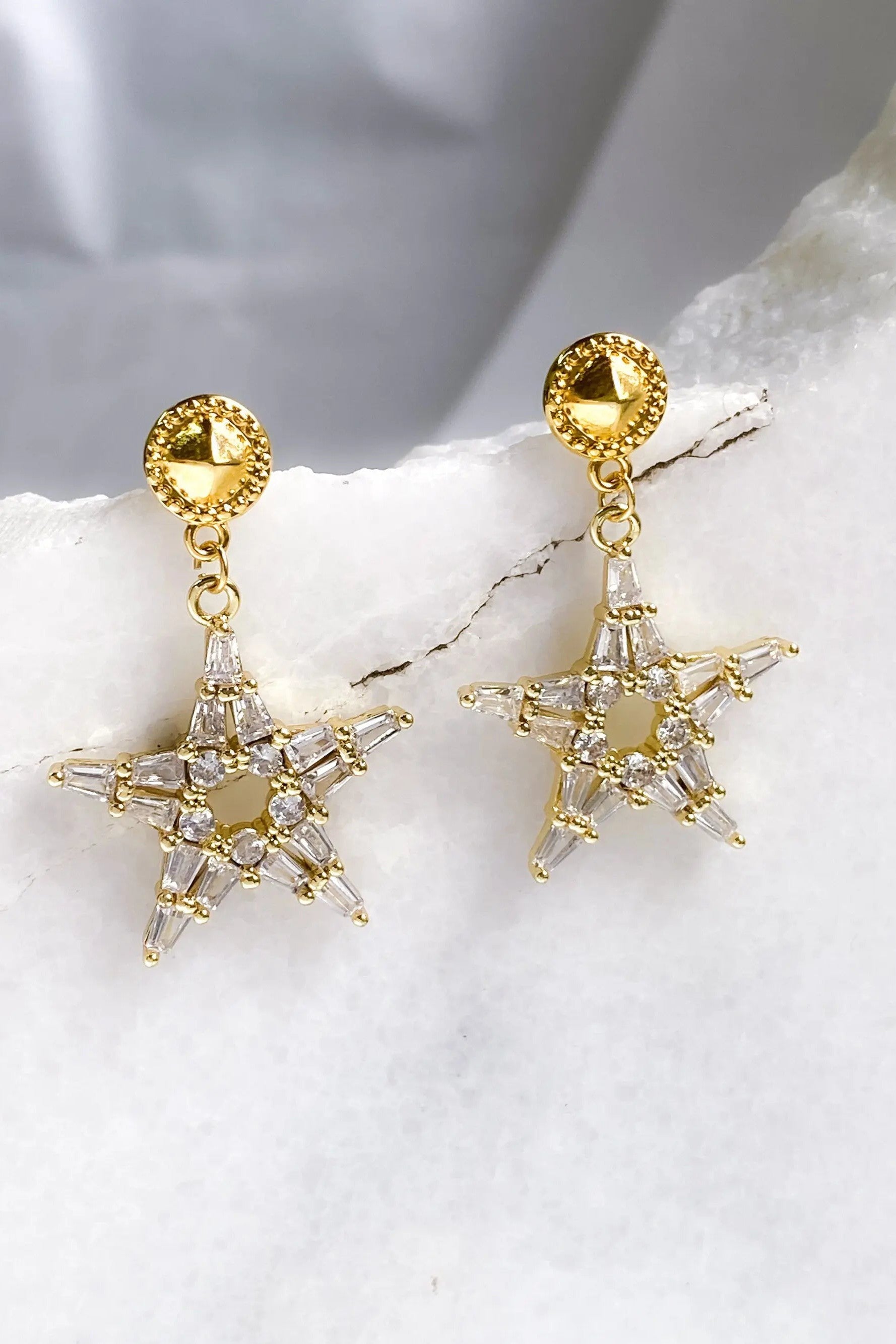 Big Star Earrings, Celestial Jewelry, Statement large earrings, Luxury star crystal earrings, Cubic Zircon earrings, Gift for her