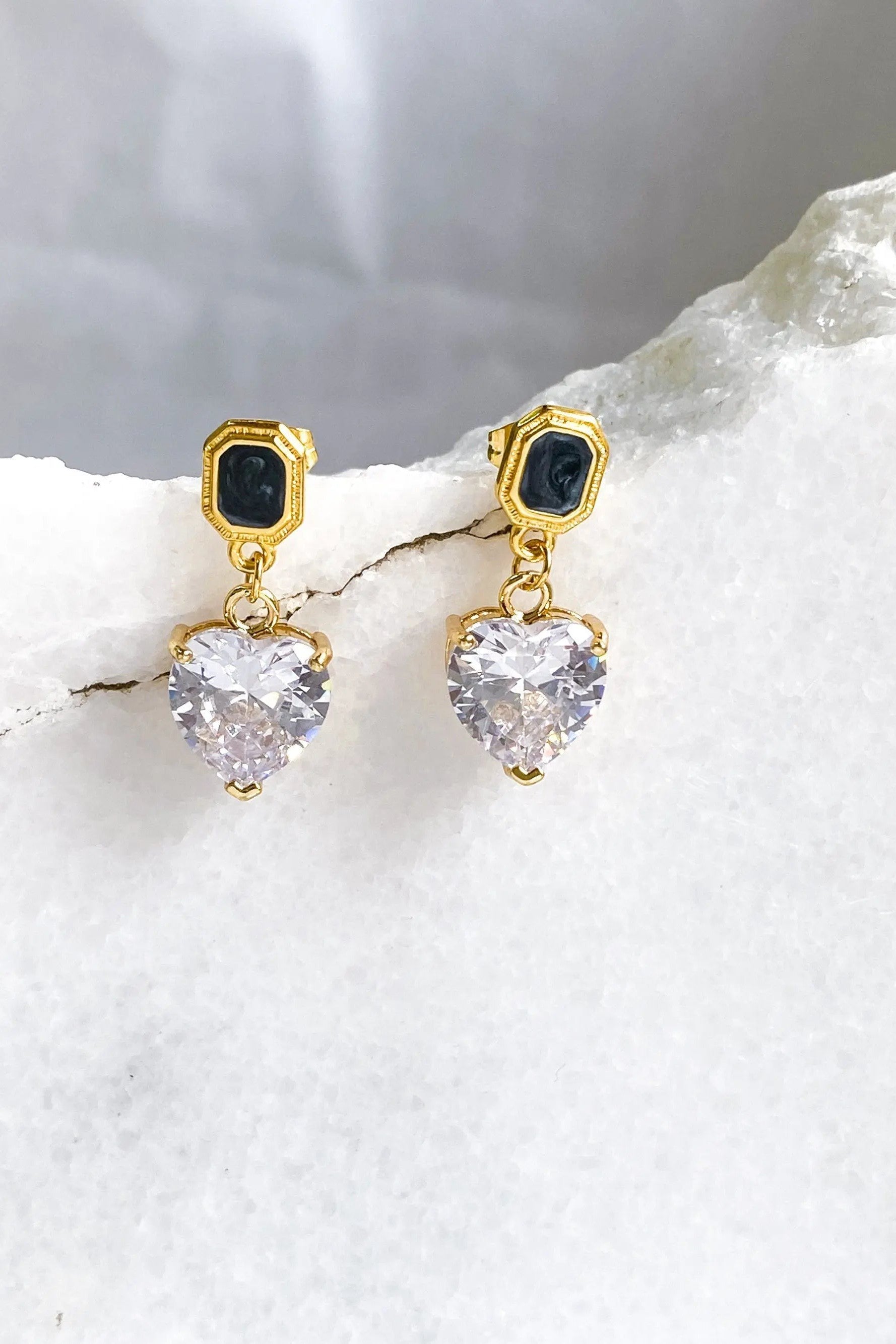 Zircon Heart Earrings, Stud and drop heart Earrings, Statement retro heart earrings, Dangle earrings vintage style, Saint Valentine Gift
