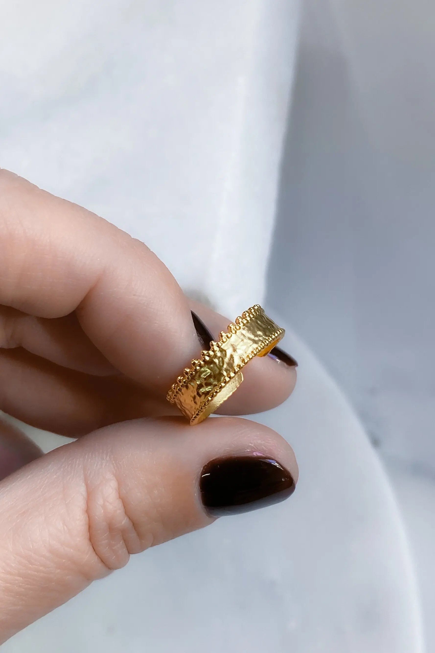Gold dainty ring with lace edges, Flat band ring, Boho Stackable adjust ring, Ancient style ring, Delicate RING, Gift for her