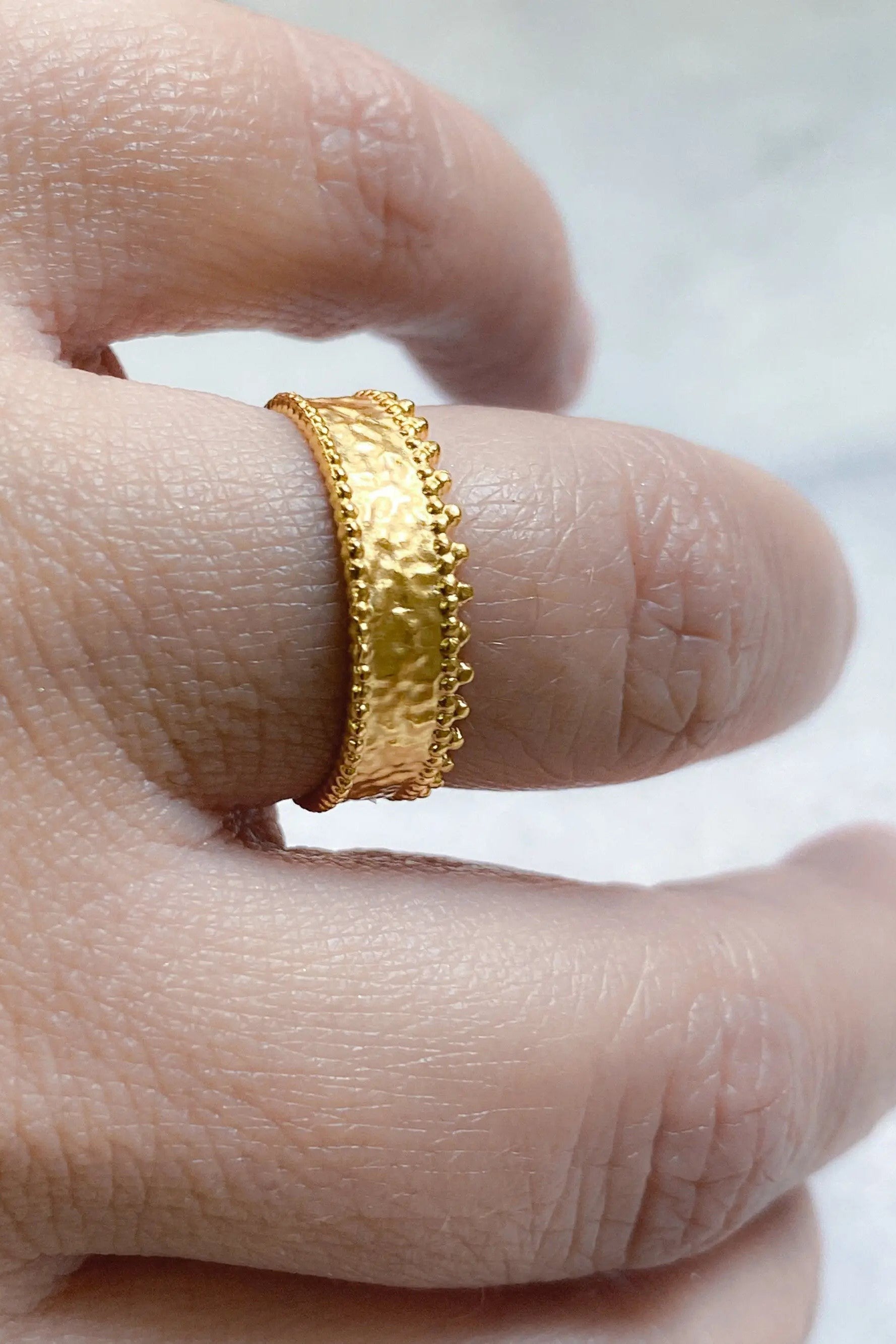 Gold dainty ring with lace edges, Flat band ring, Boho Stackable adjust ring, Ancient style ring, Delicate RING, Gift for her