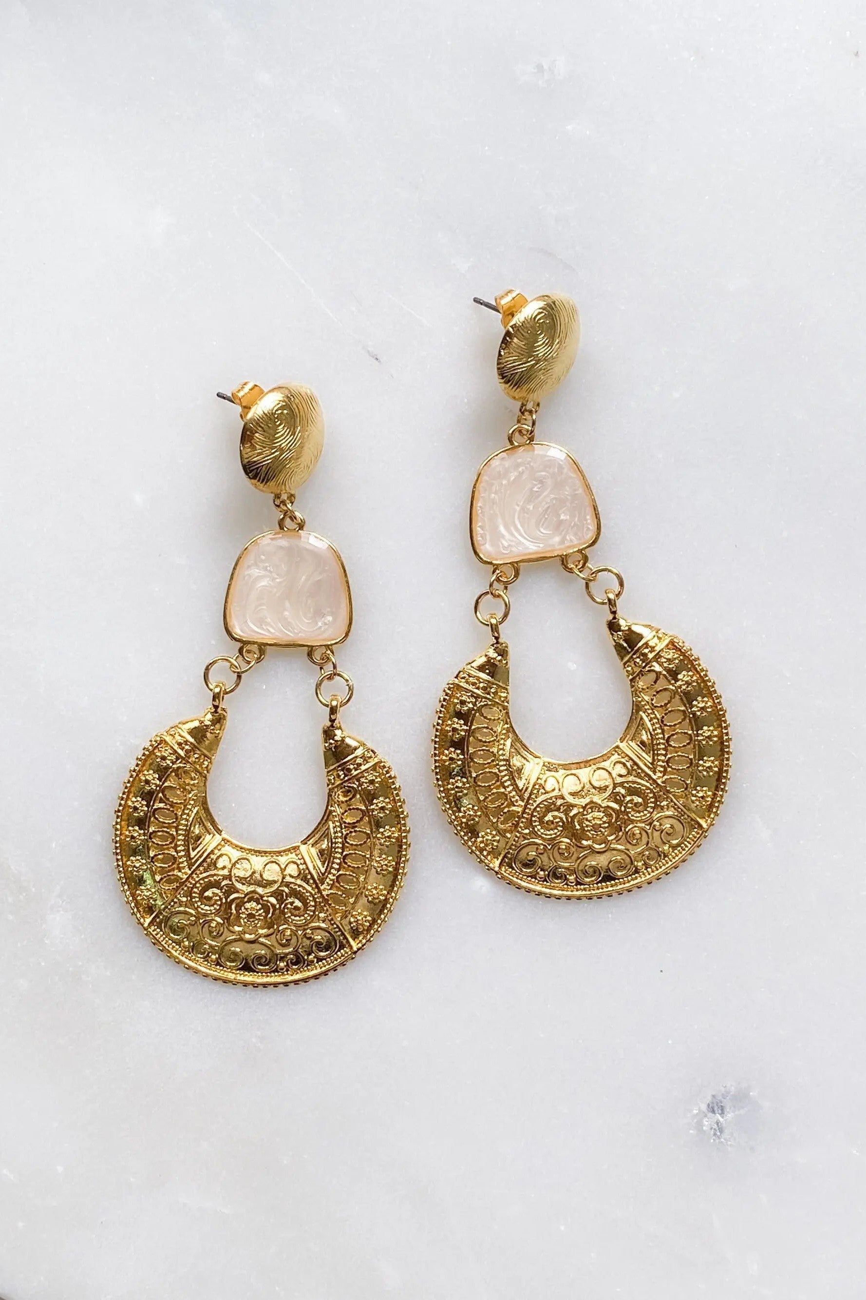 Gold Boho earrings, Oversized gold earrings, Chunky vintage style earrings, Ethnic big earrings, Statement bohemian earrings, Gift for her