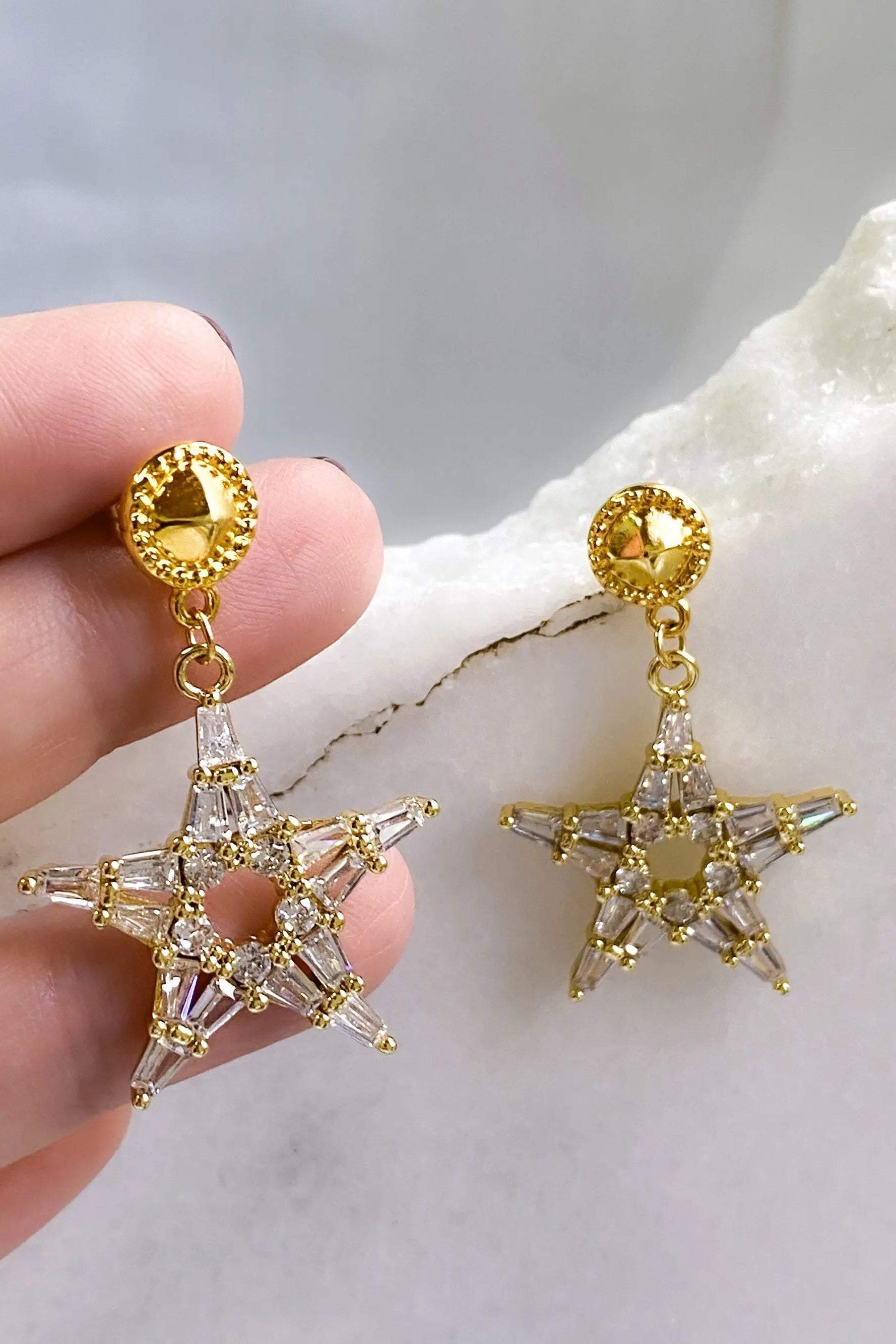 Big Star Earrings, Celestial Jewelry, Statement large earrings, Luxury star crystal earrings, Cubic Zircon earrings, Gift for her