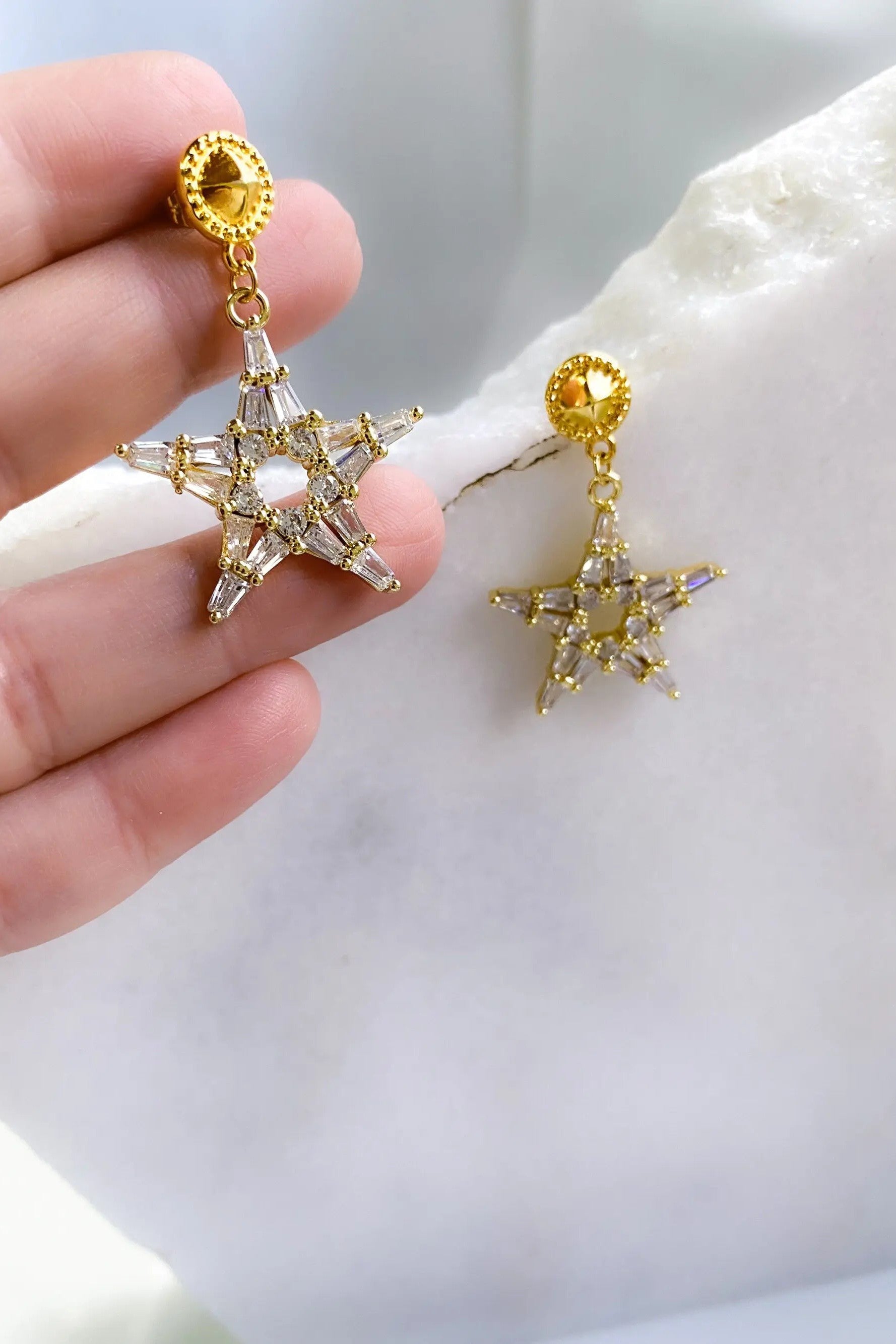 Big Star Earrings, Celestial Jewelry, Statement large earrings, Luxury star crystal earrings, Cubic Zircon earrings, Gift for her
