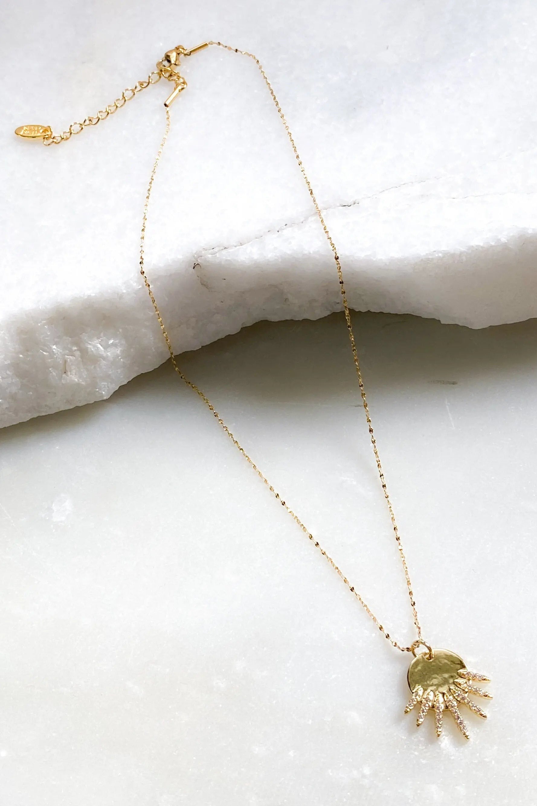 Gold Sunburst necklace, Dainty Sunshine necklace, Zircon Sun Medallion, Thin chain Necklace, Sun rays charm, Minimalist Sun Necklace