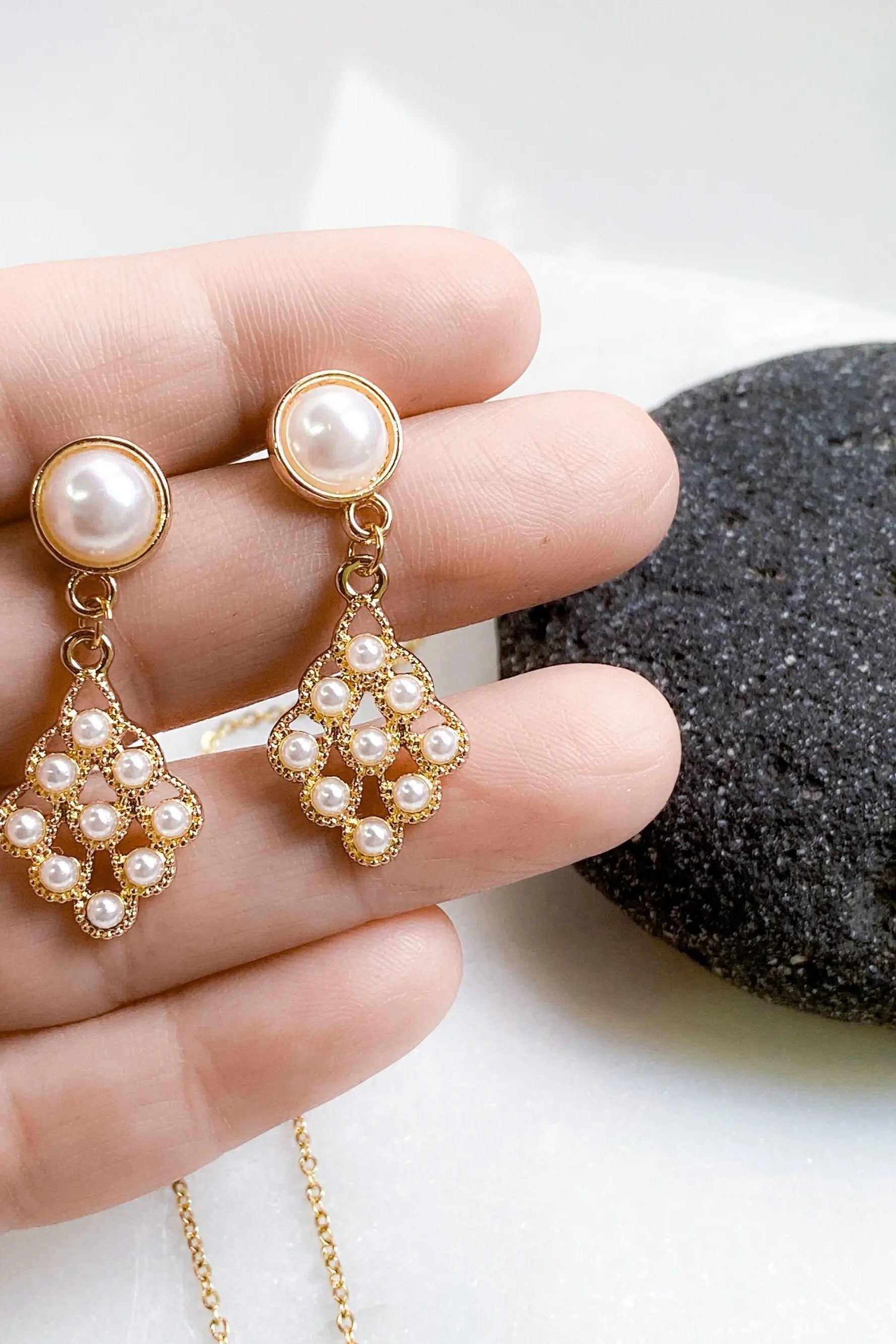 Pearl jewelry set, Pearl necklace and earrings set, Pearl drop earrings, Dainty pearl charm necklace, wedding jewelry set, Gift for her