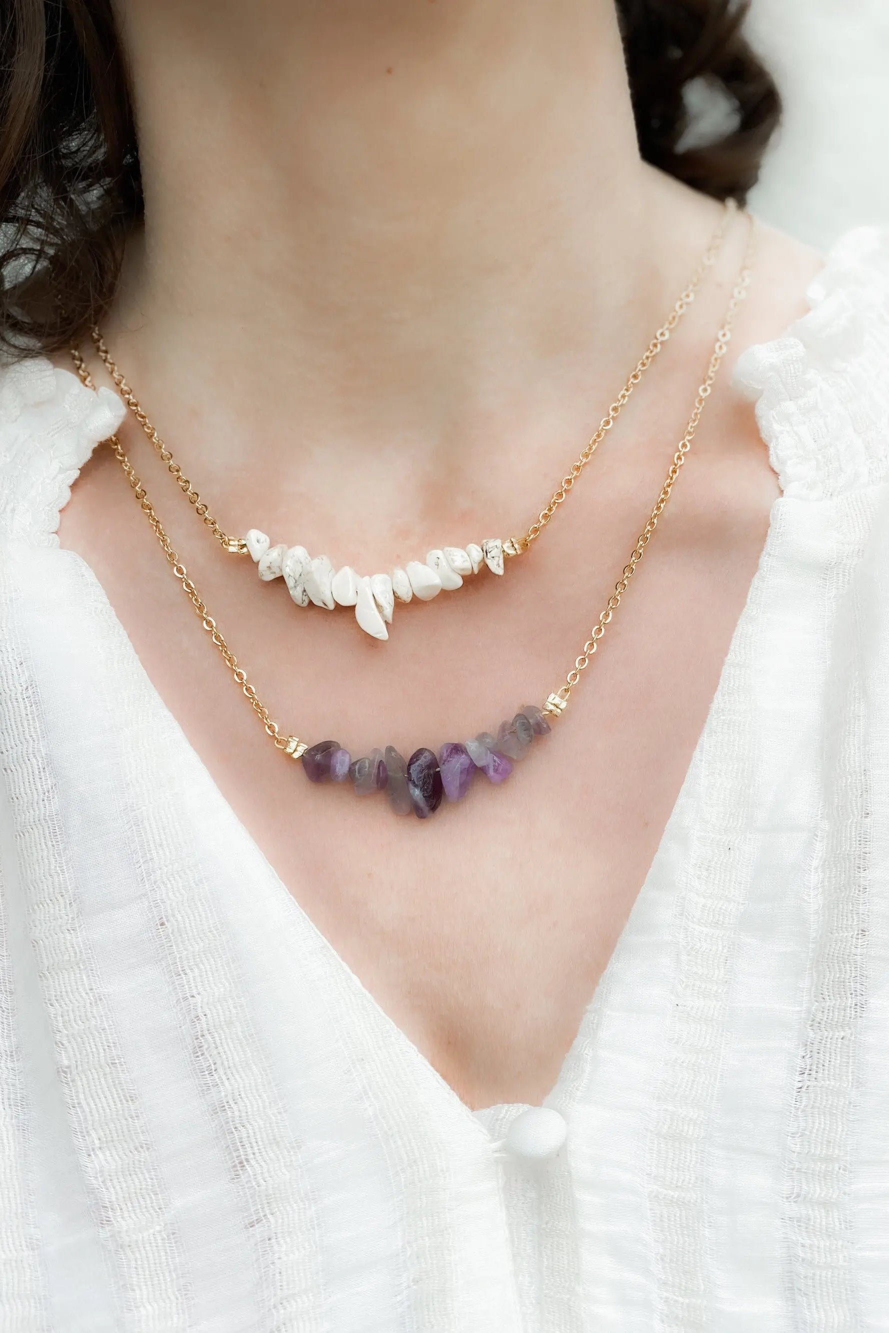 AFRODITA Jade Amethyst Fluorite necklace, Bar elegant necklace, womens jewelry, raw stone necklace, Birthstone gift, Collier Pierres