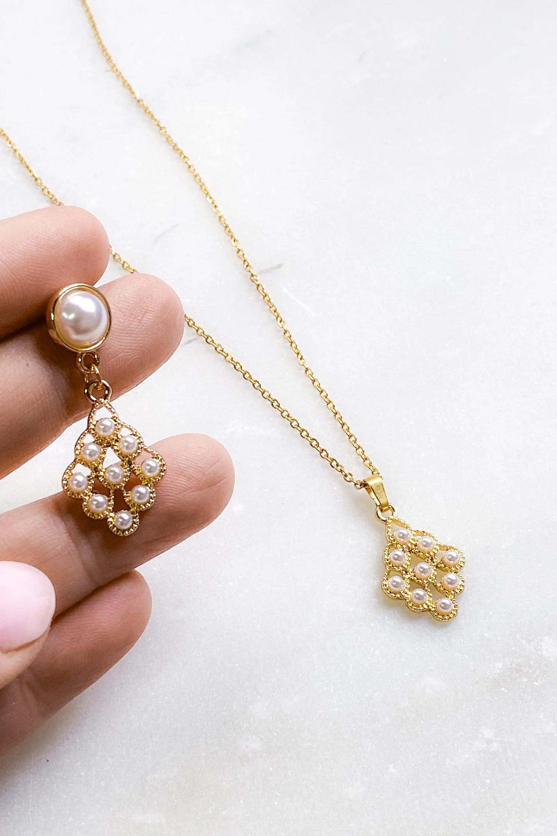 Pearl jewelry set, Pearl necklace and earrings set, Pearl drop earrings, Dainty pearl charm necklace, wedding jewelry set, Gift for her