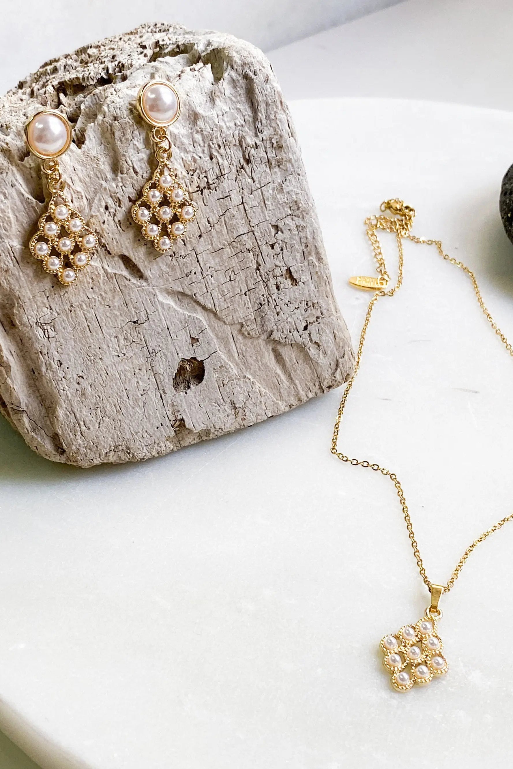 Pearl jewelry set, Pearl necklace and earrings set, Pearl drop earrings, Dainty pearl charm necklace, wedding jewelry set, Gift for her