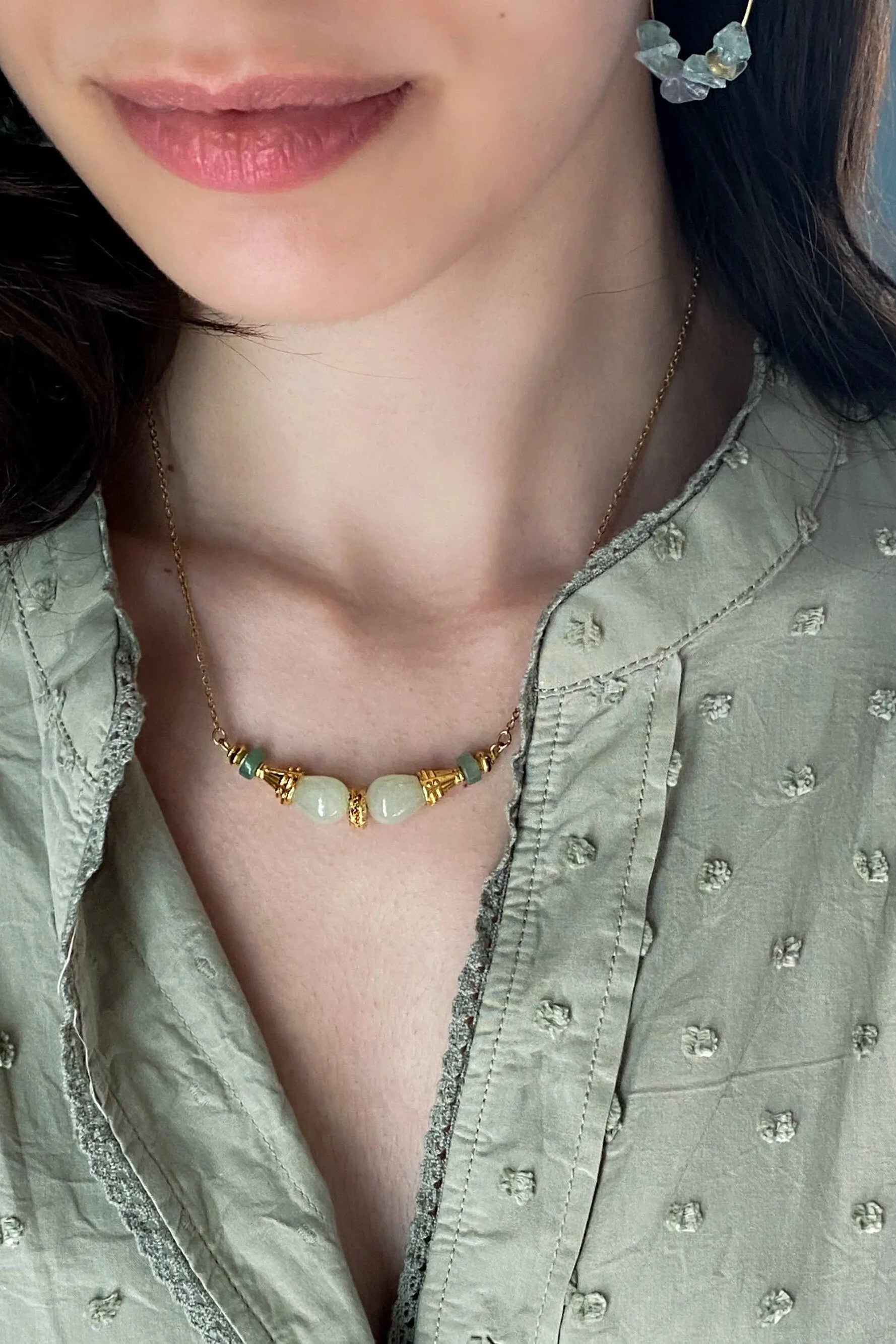 Dainty Gems Necklace Agate Aventurine Amethyst Necklace Minimalist Necklace Gold Chain Pendant Necklace Valentines gift