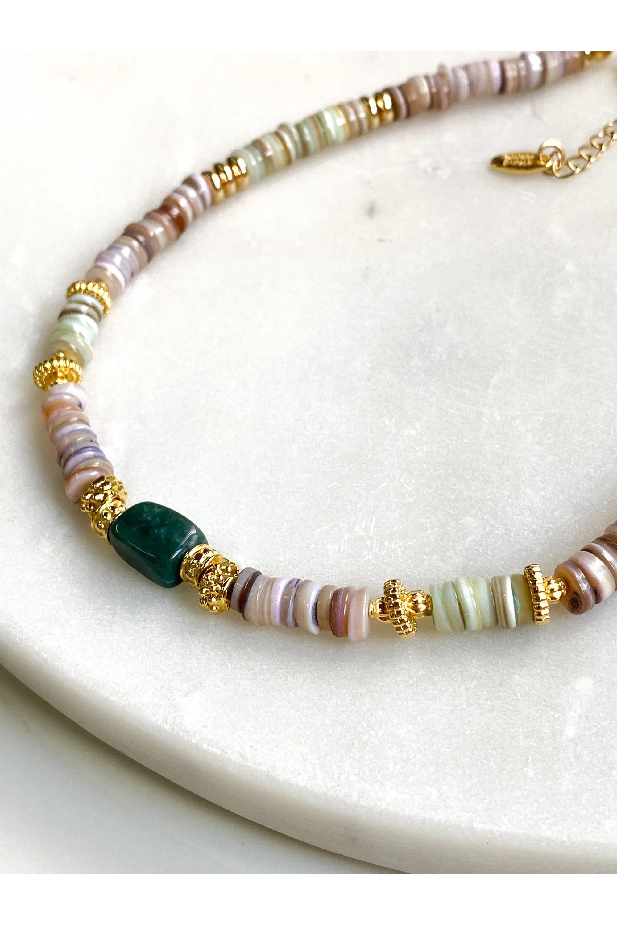 Heishi Necklace Shell Necklace Statement Boho Necklace Surfer Choker Serpentine Stone Necklace