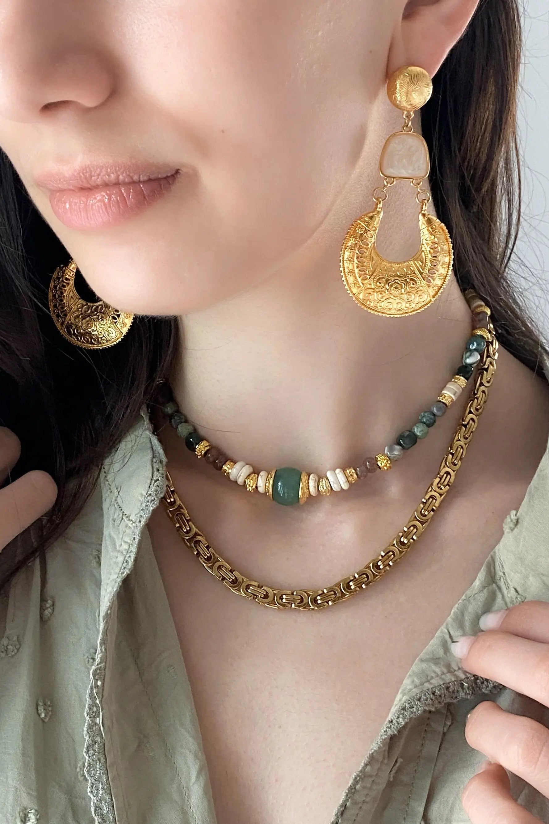 Gold Boho earrings, Oversized gold earrings, Chunky vintage style earrings, Ethnic big earrings, Statement bohemian earrings, Gift for her