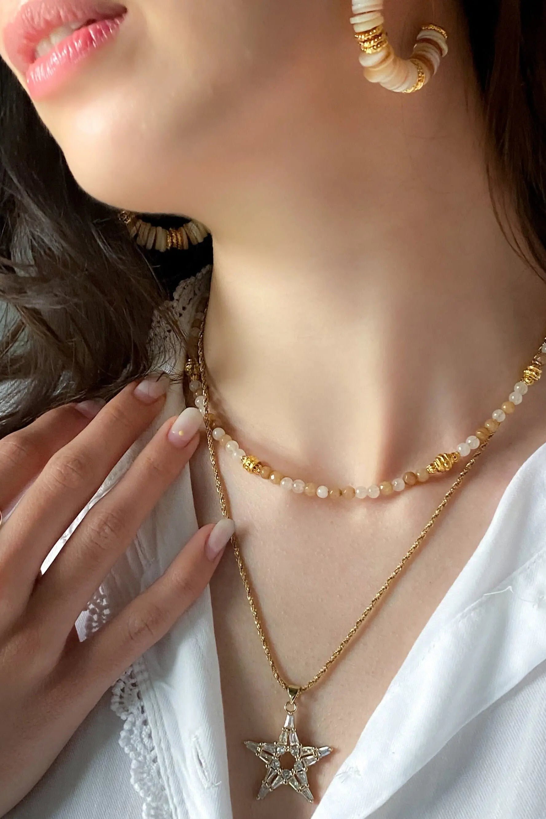 Heishi Bead Necklace Brown Agate Necklace Summer Surf Choker Crystal Dainty Necklace Gift for her