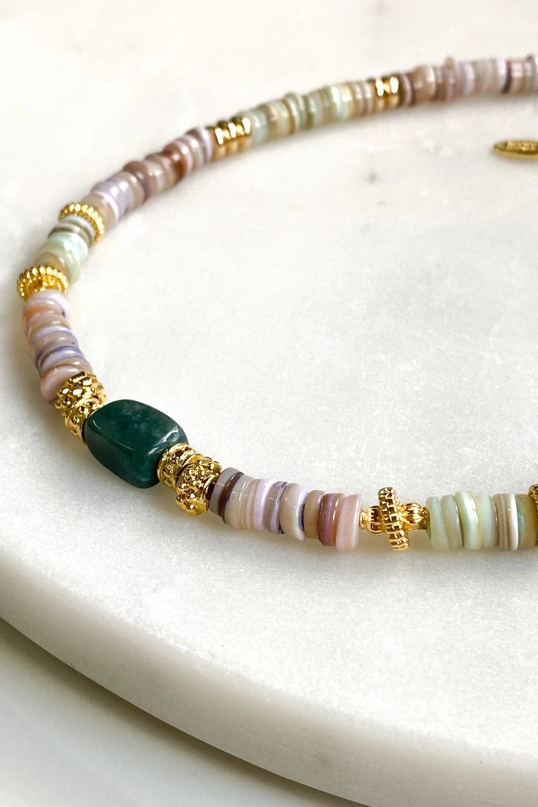 Heishi Necklace Shell Necklace Statement Boho Necklace Surfer Choker Serpentine Stone Necklace