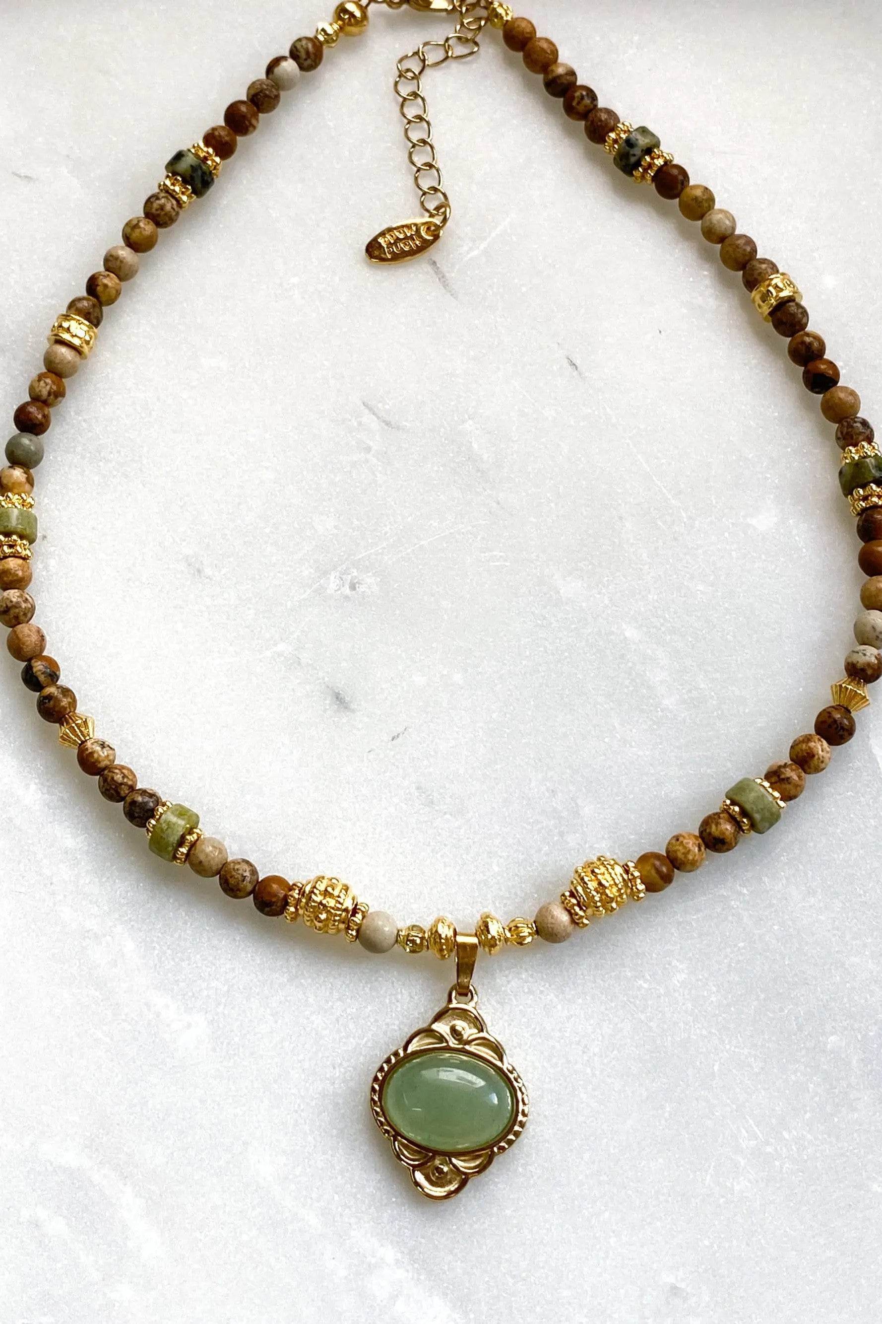 Heishi Necklace Jasper Bead Necklace Statement Boho Necklace Surfer Choker Green Agate Charm Necklace
