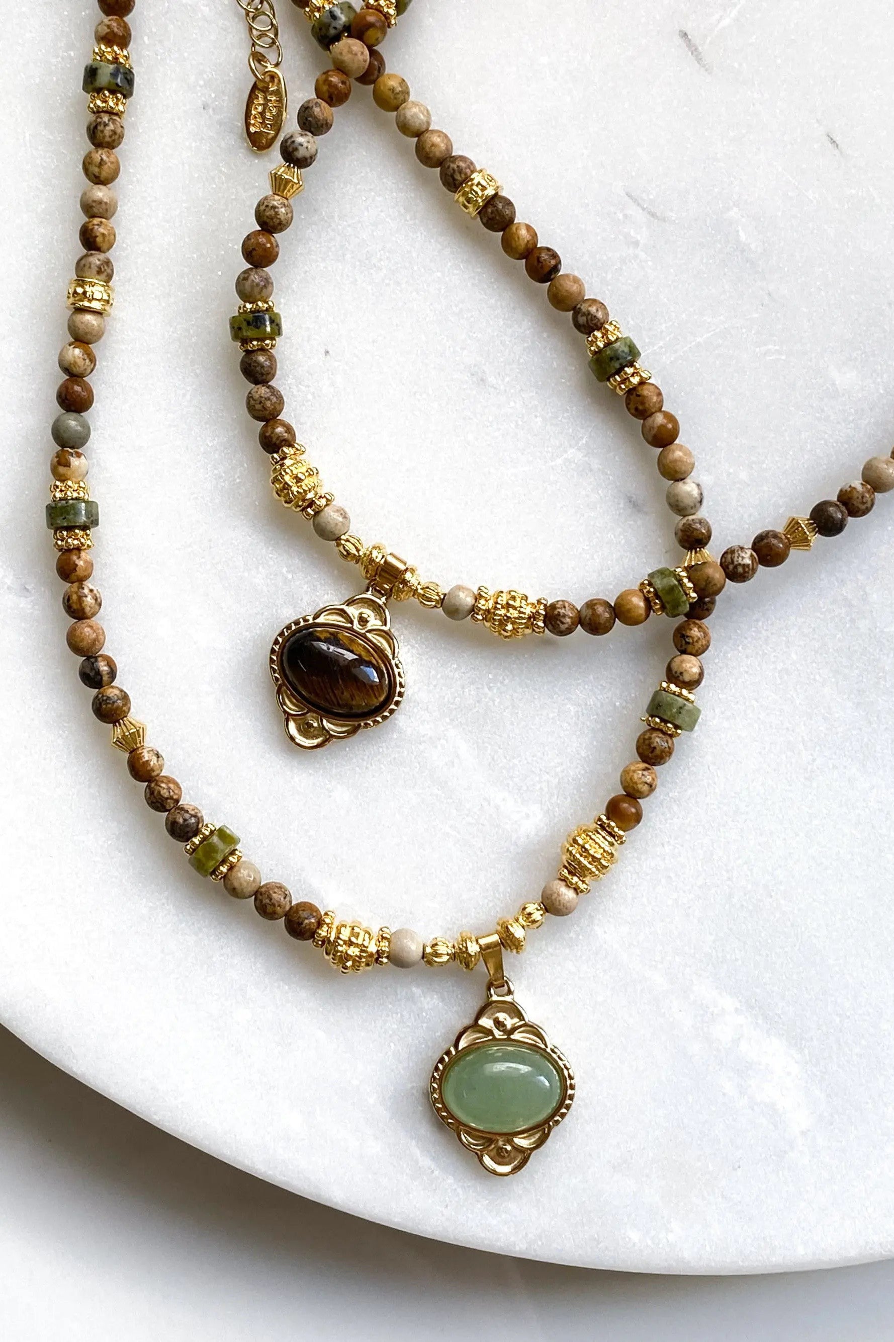 Heishi Necklace Jasper Bead Necklace Statement Boho Necklace Surfer Choker Green Agate Charm Necklace