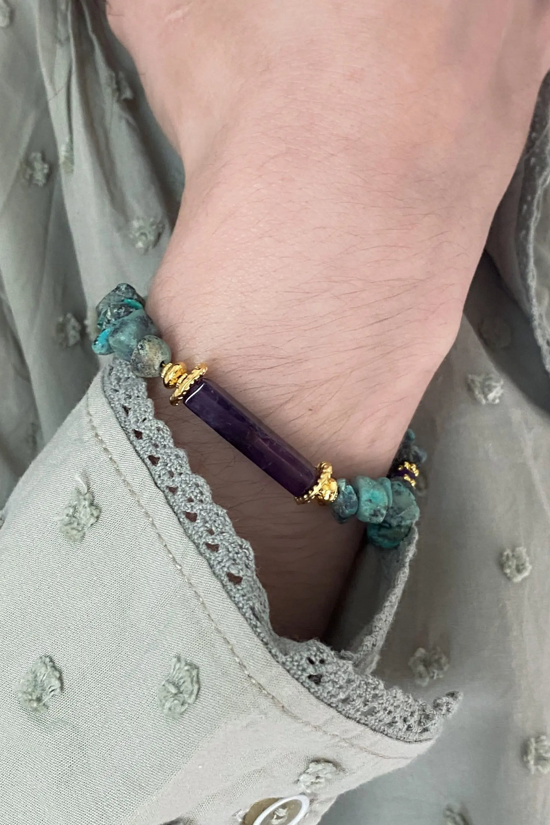 Turquoise & Amethyst Bracelet Heishi Gems Beaded Bracelet Boho Chic Bracelet for Woman Gift for Her, FRIDA