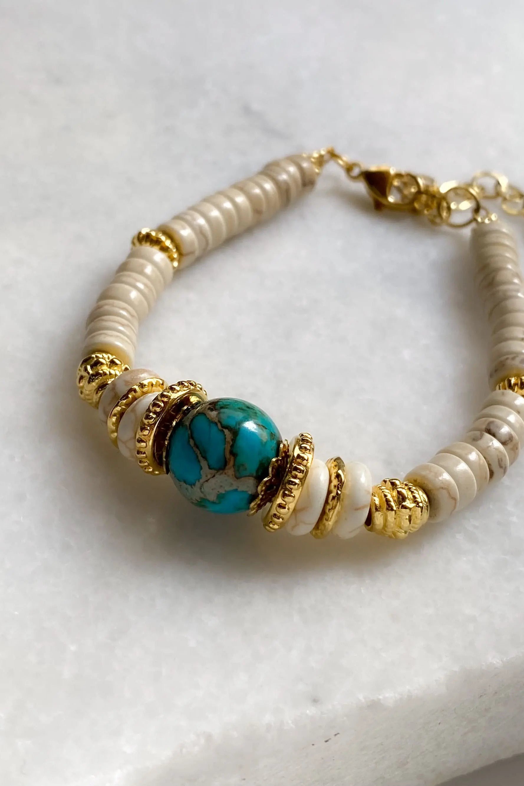 Turquoise & Jasper Bracelet Heishi Boho Chic Bracelet for Woman Gift for Girlfriend White Summer Bracelet, GAYA