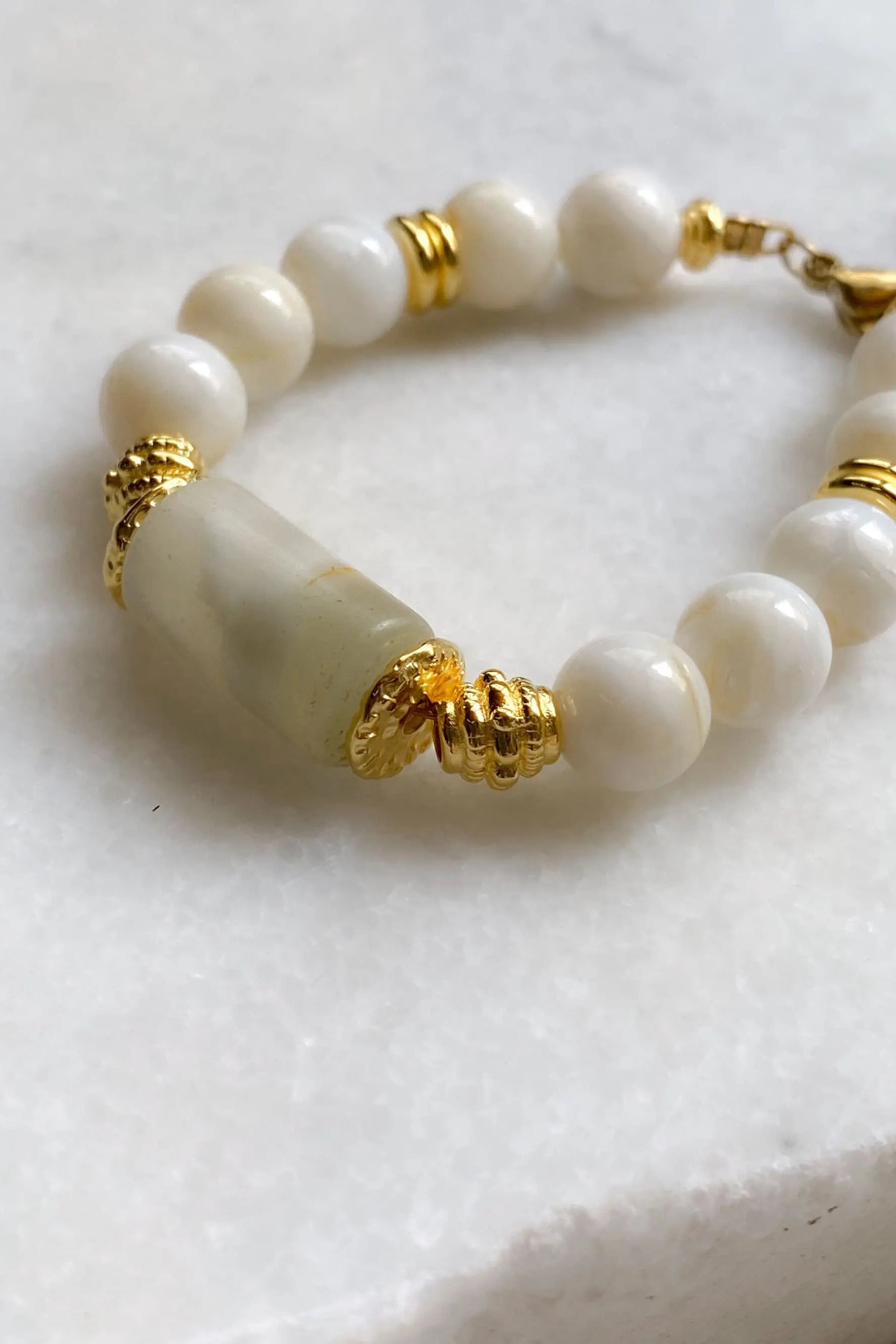 Jade & Coral Bracelet White Shell Bracelet Boho Chic Summer Bracelet for Woman Gift for Her, CELIA