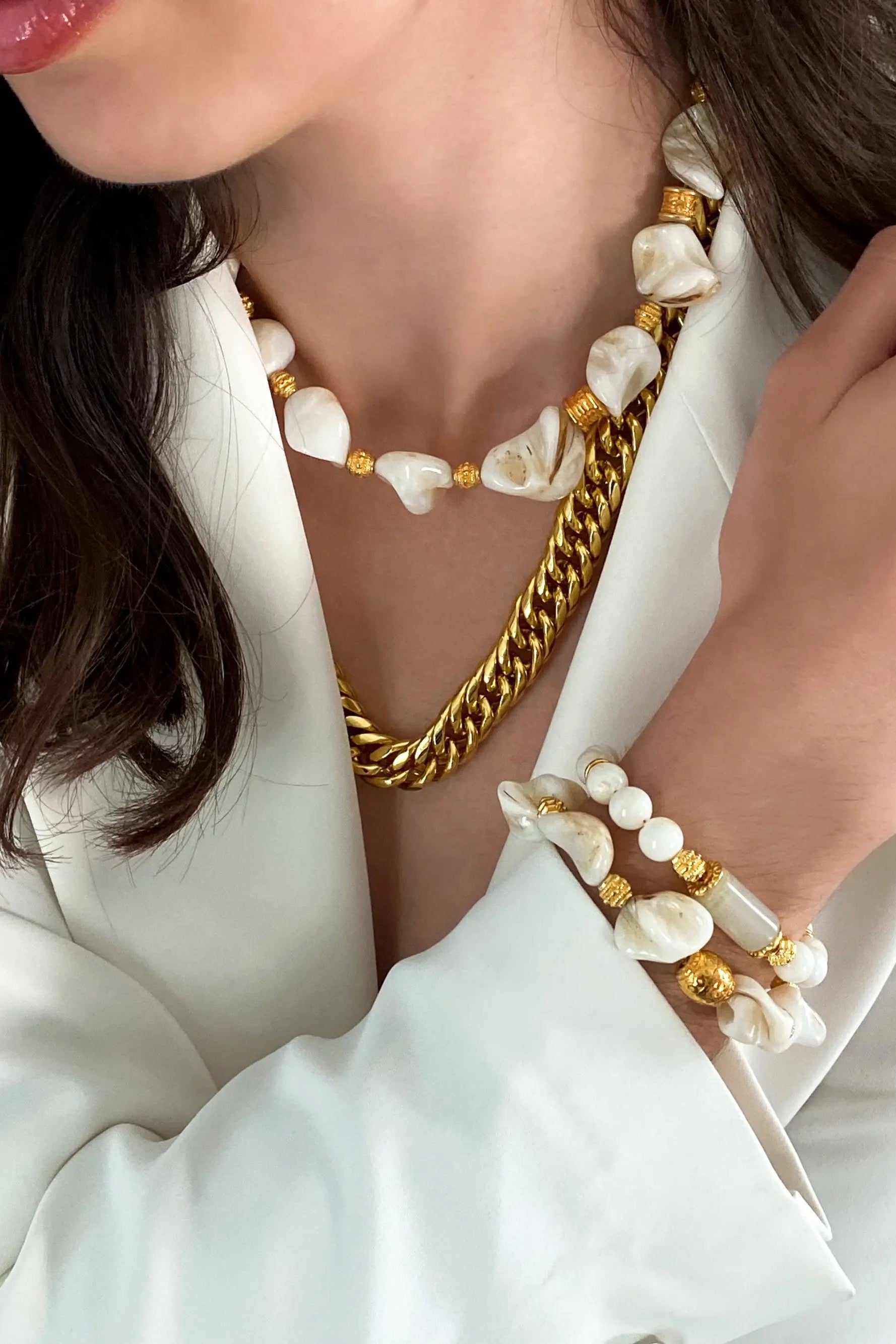 Jade & Coral Bracelet White Shell Bracelet Boho Chic Summer Bracelet for Woman Gift for Her, CELIA