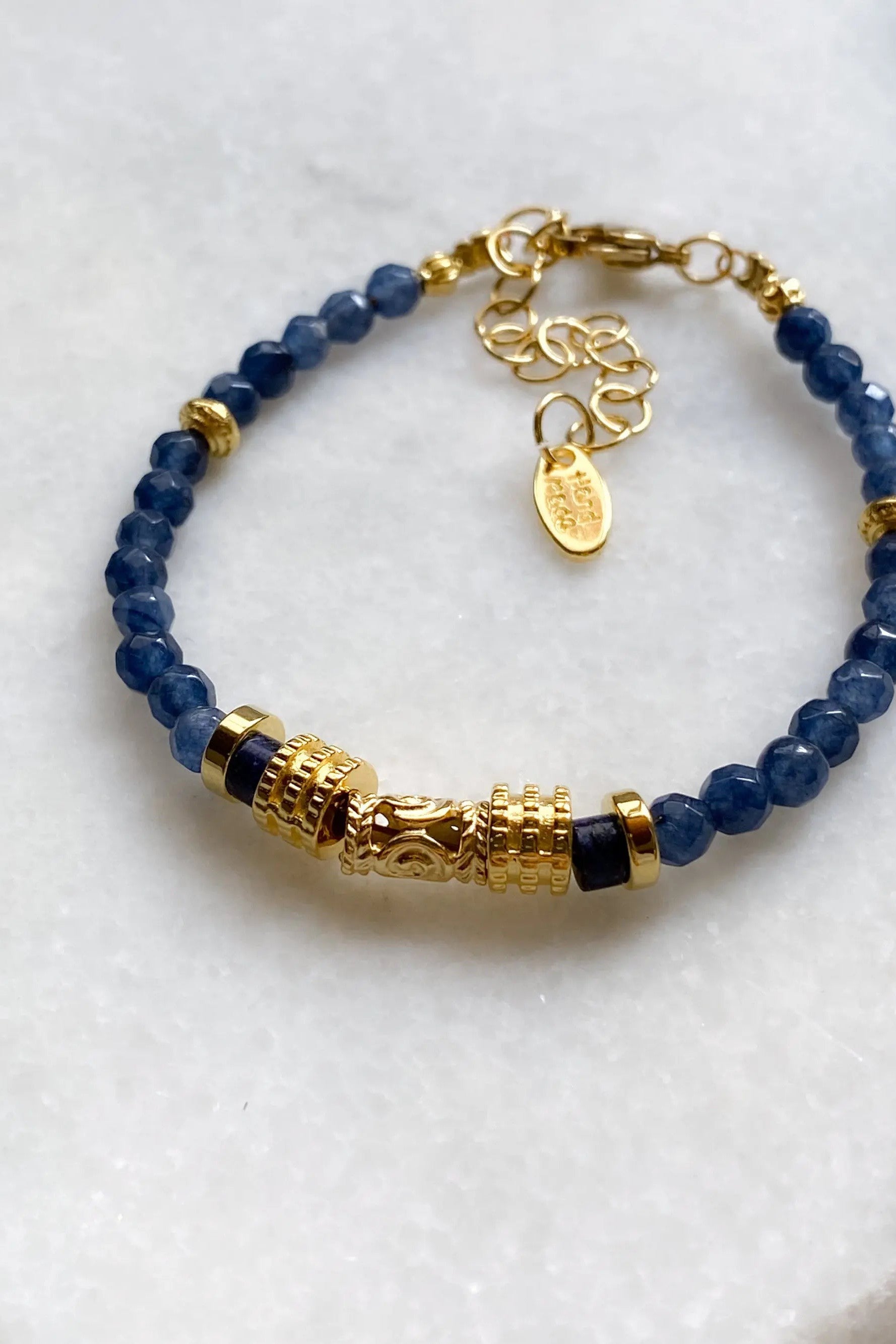 Dainty Blue Bracelet Gold Gems Bracelet Heishi Boho Chic Bracelet for Woman Gift for Her Birthday Gift ALIA