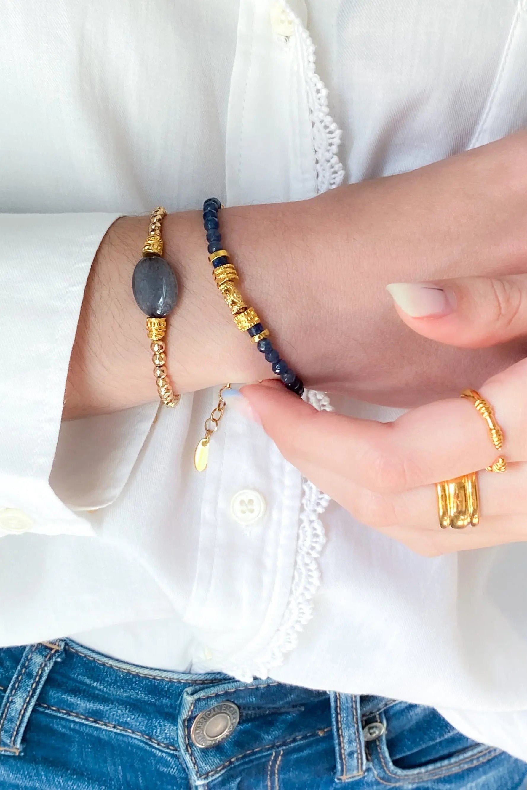 Dainty Blue Bracelet Gold Gems Bracelet Heishi Boho Chic Bracelet for Woman Gift for Her Birthday Gift ALIA