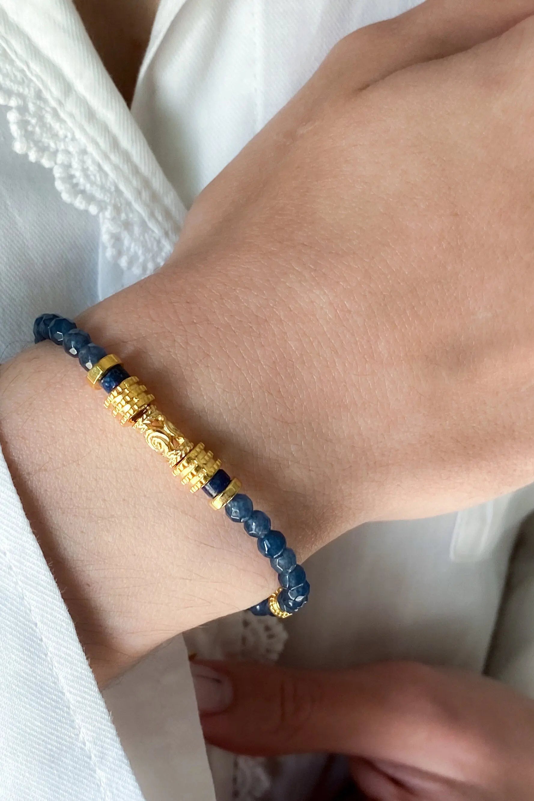 Dainty Blue Bracelet Gold Gems Bracelet Heishi Boho Chic Bracelet for Woman Gift for Her Birthday Gift ALIA