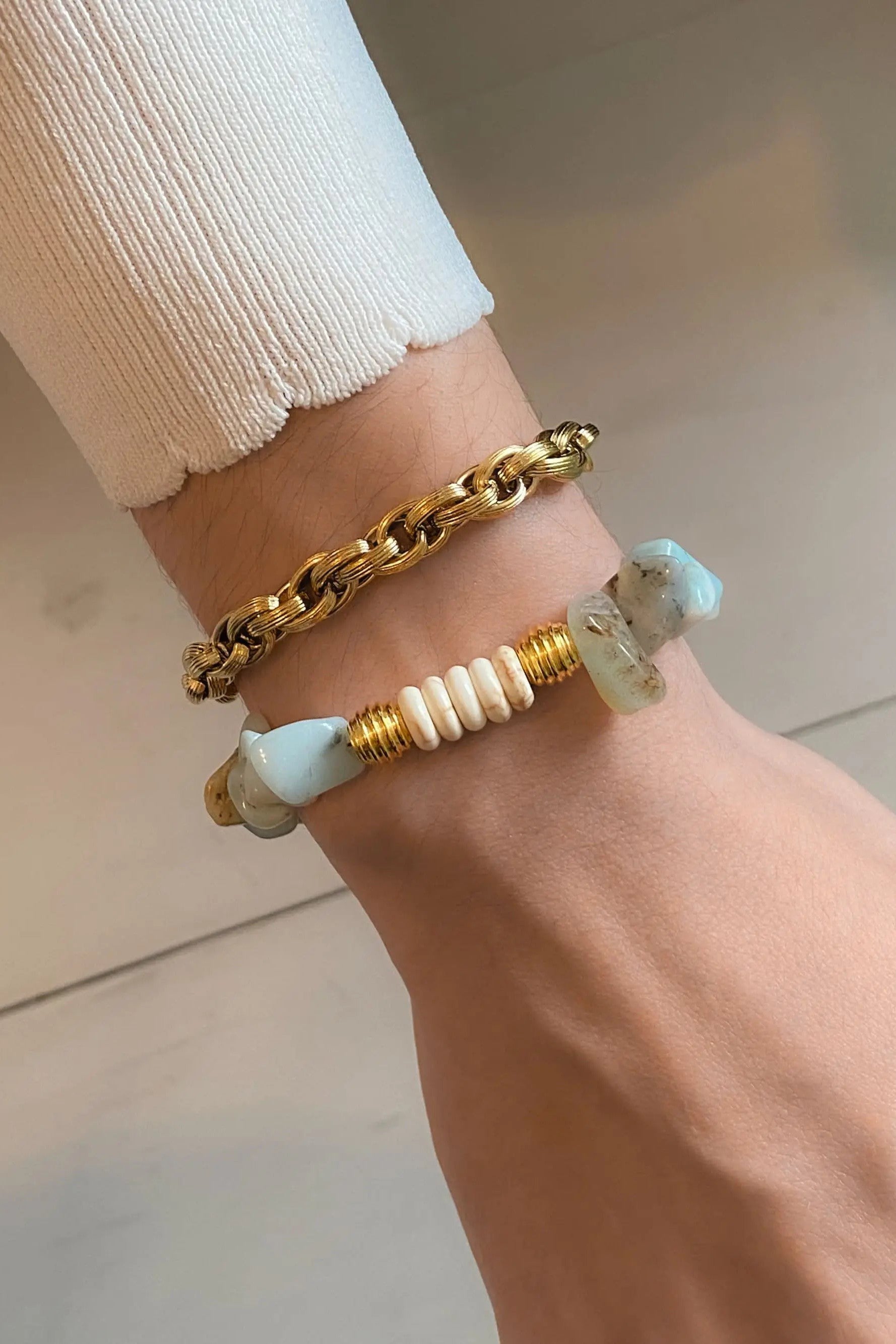 Amazonite Bracelet White Turquoise Bracelet Heishi Healing Bracelet Boho Chic Bracelet for Woman Gift for Wife Birthday Gift, ISHANA