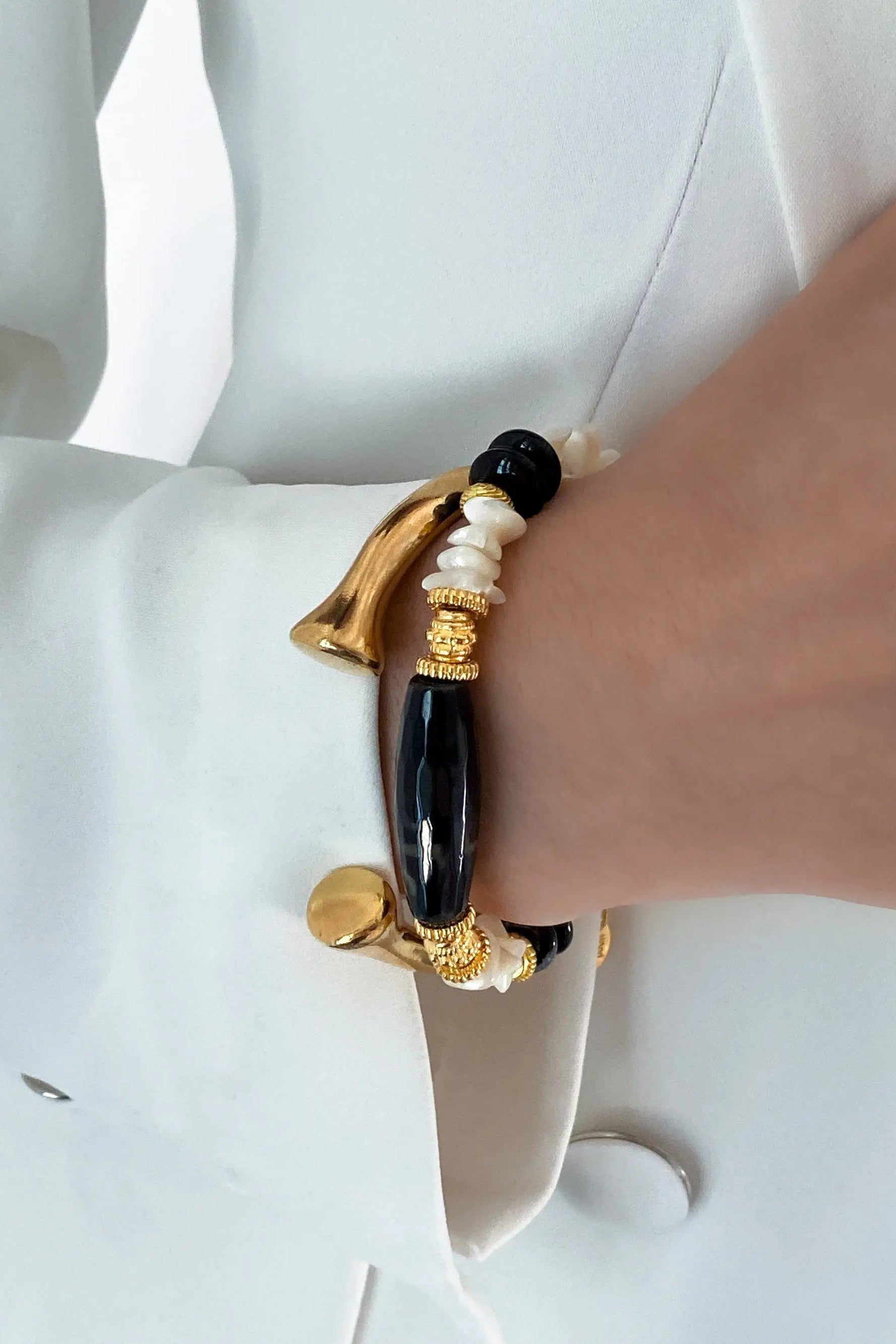 Black Onyx Bracelet Nacre Heishi Bracelet Boho Chic Bracelet for Woman Birthday Gift for Mum, ELIANA