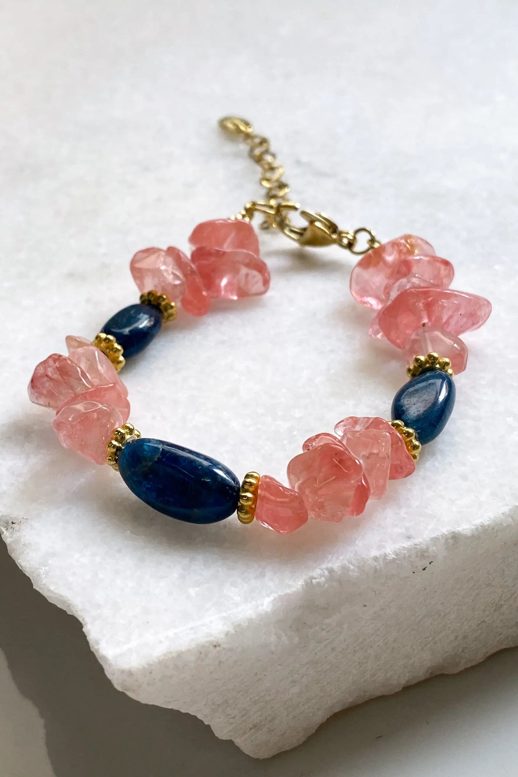 Birthday Gift Pink Tourmaline & Blue Agate Bracelet Crystal Heishi Bracelet Boho Chic Bracelet for Woman Gift for Mum, MAYA