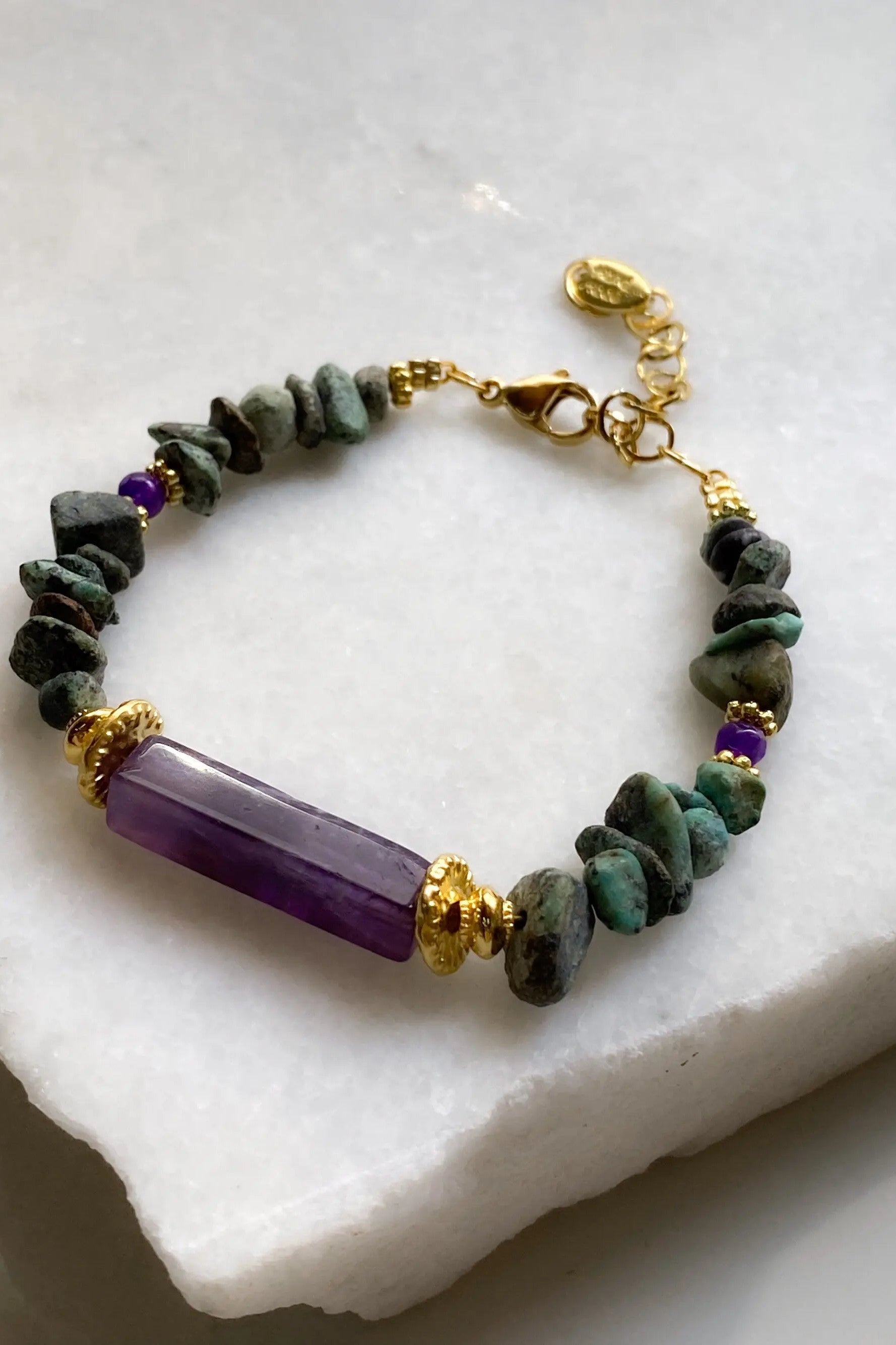 Turquoise & Amethyst Bracelet Heishi Gems Beaded Bracelet Boho Chic Bracelet for Woman Gift for Her, FRIDA
