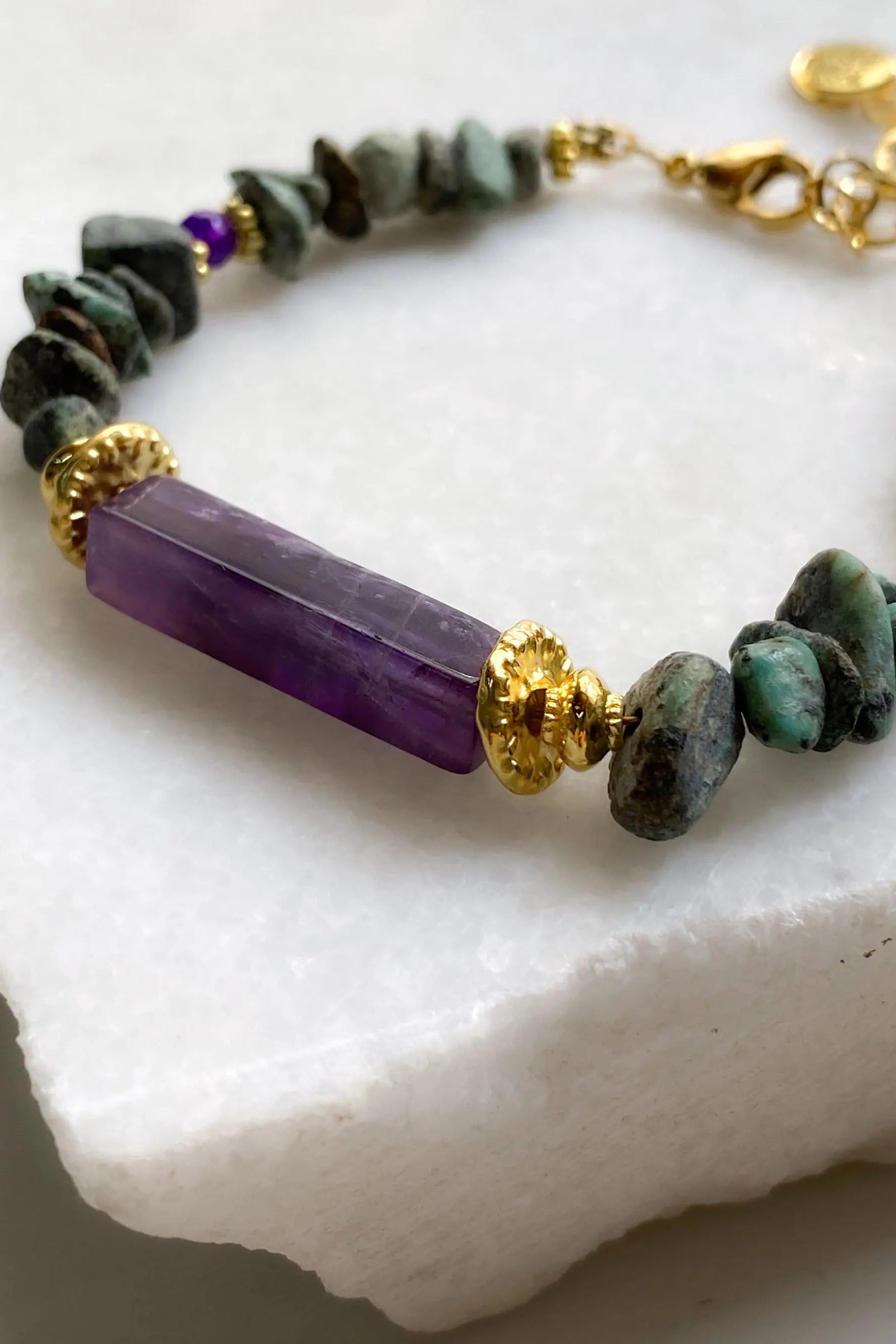 Turquoise & Amethyst Bracelet Heishi Gems Beaded Bracelet Boho Chic Bracelet for Woman Gift for Her, FRIDA