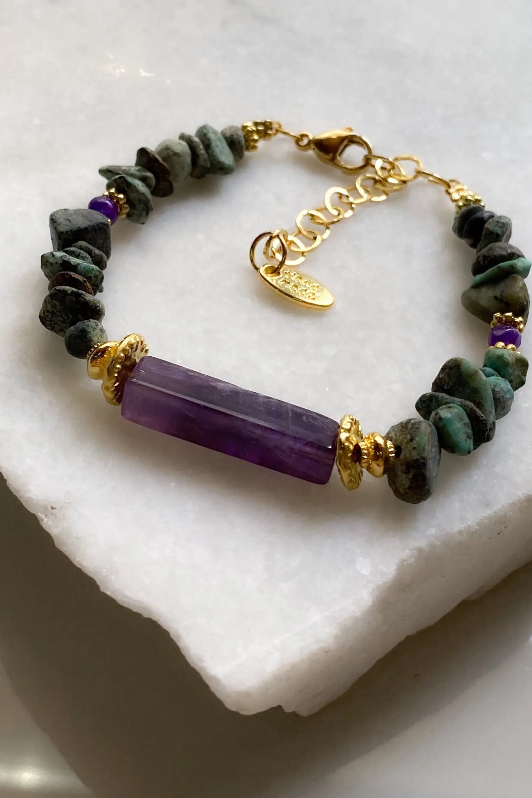 Turquoise & Amethyst Bracelet Heishi Gems Beaded Bracelet Boho Chic Bracelet for Woman Gift for Her, FRIDA