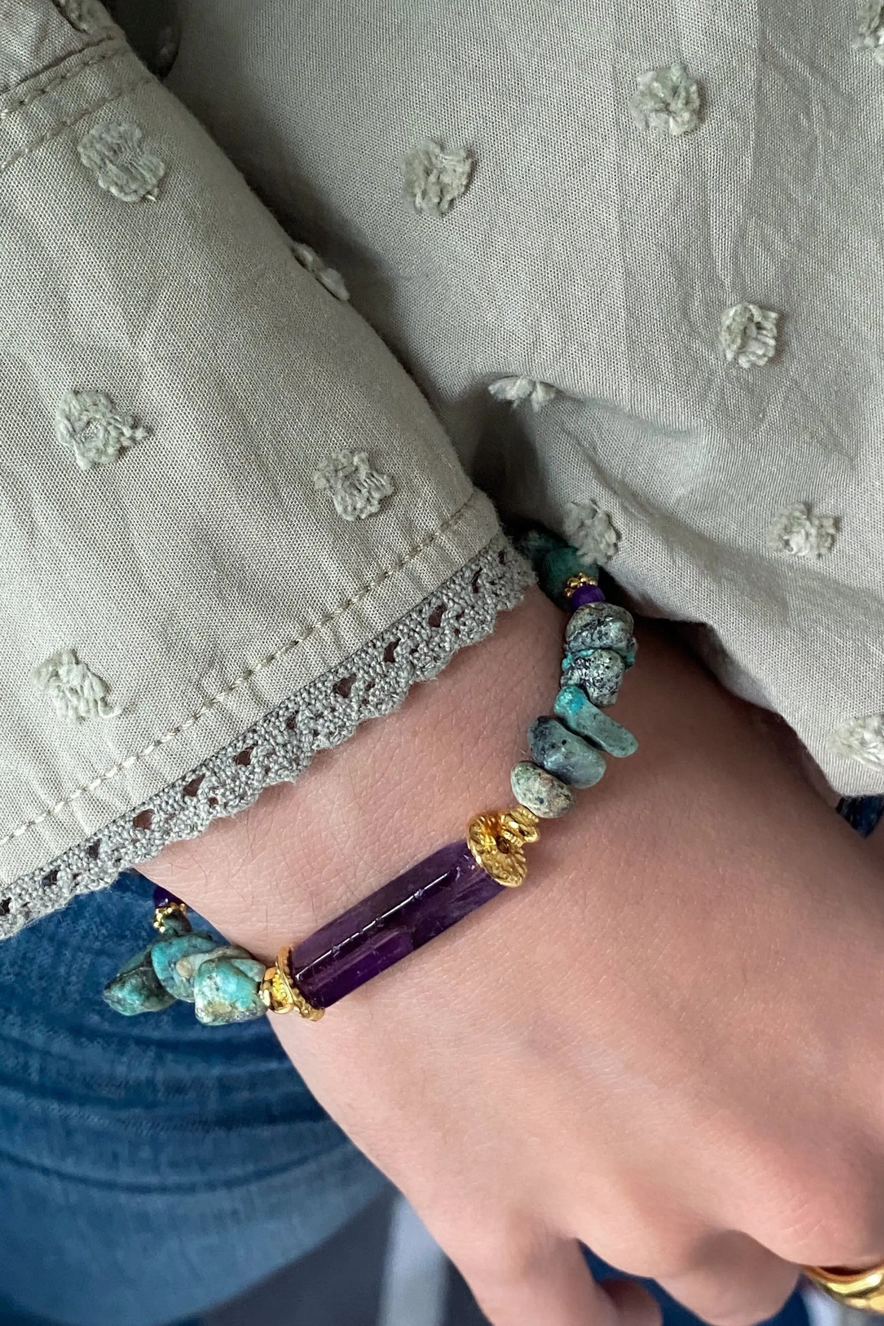 Turquoise & Amethyst Bracelet Heishi Gems Beaded Bracelet Boho Chic Bracelet for Woman Gift for Her, FRIDA