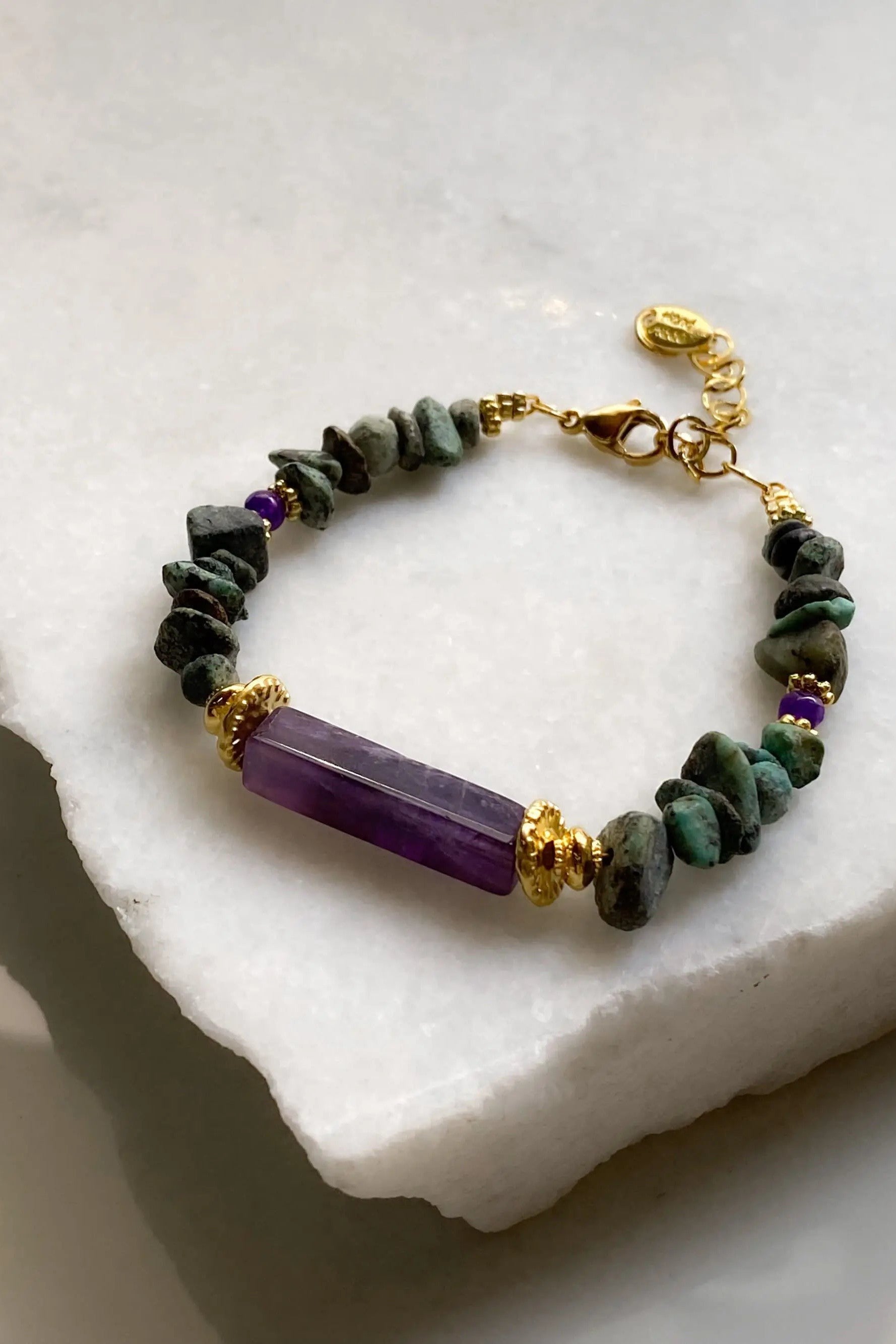 Turquoise & Amethyst Bracelet Heishi Gems Beaded Bracelet Boho Chic Bracelet for Woman Gift for Her, FRIDA
