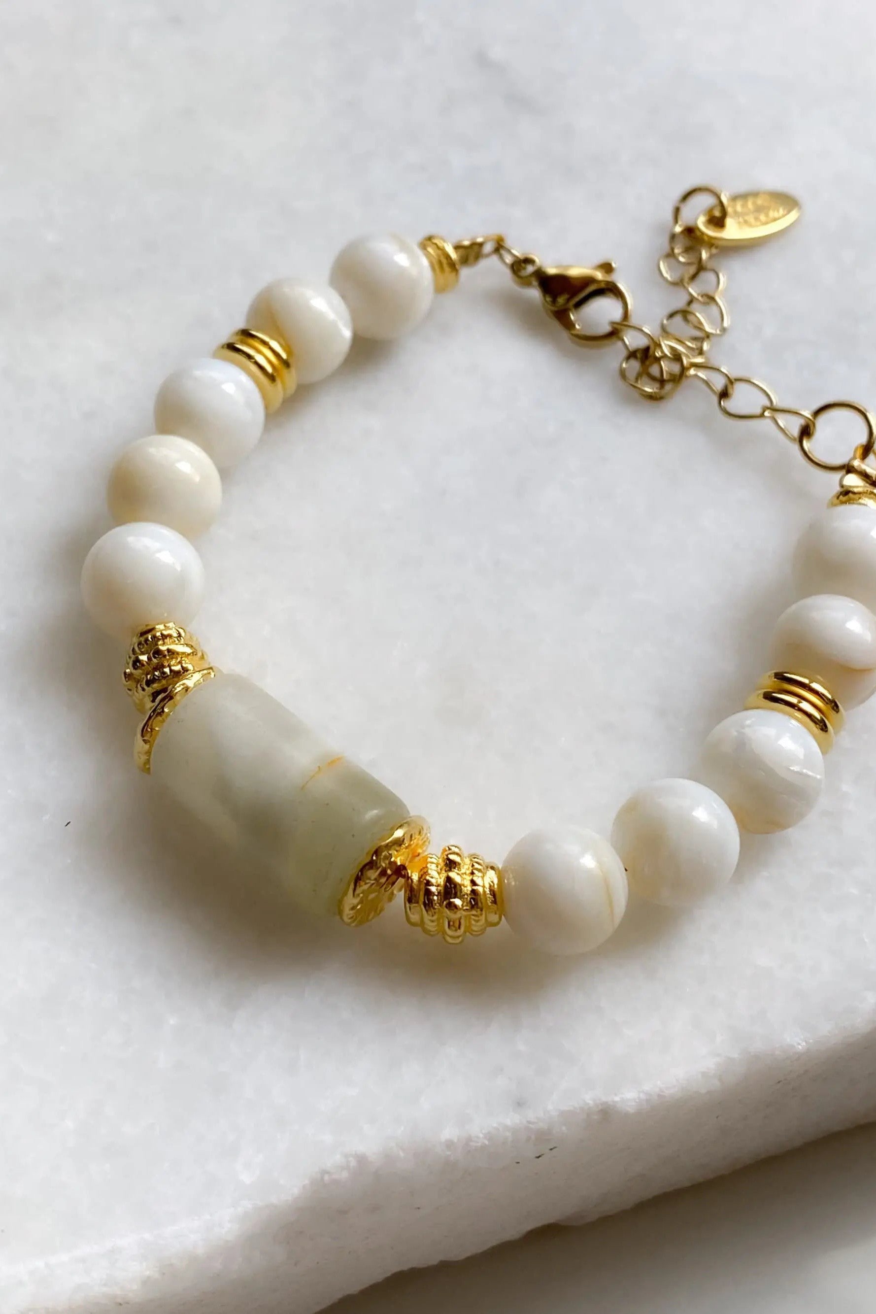 Jade & Coral Bracelet White Shell Bracelet Boho Chic Summer Bracelet for Woman Gift for Her, CELIA