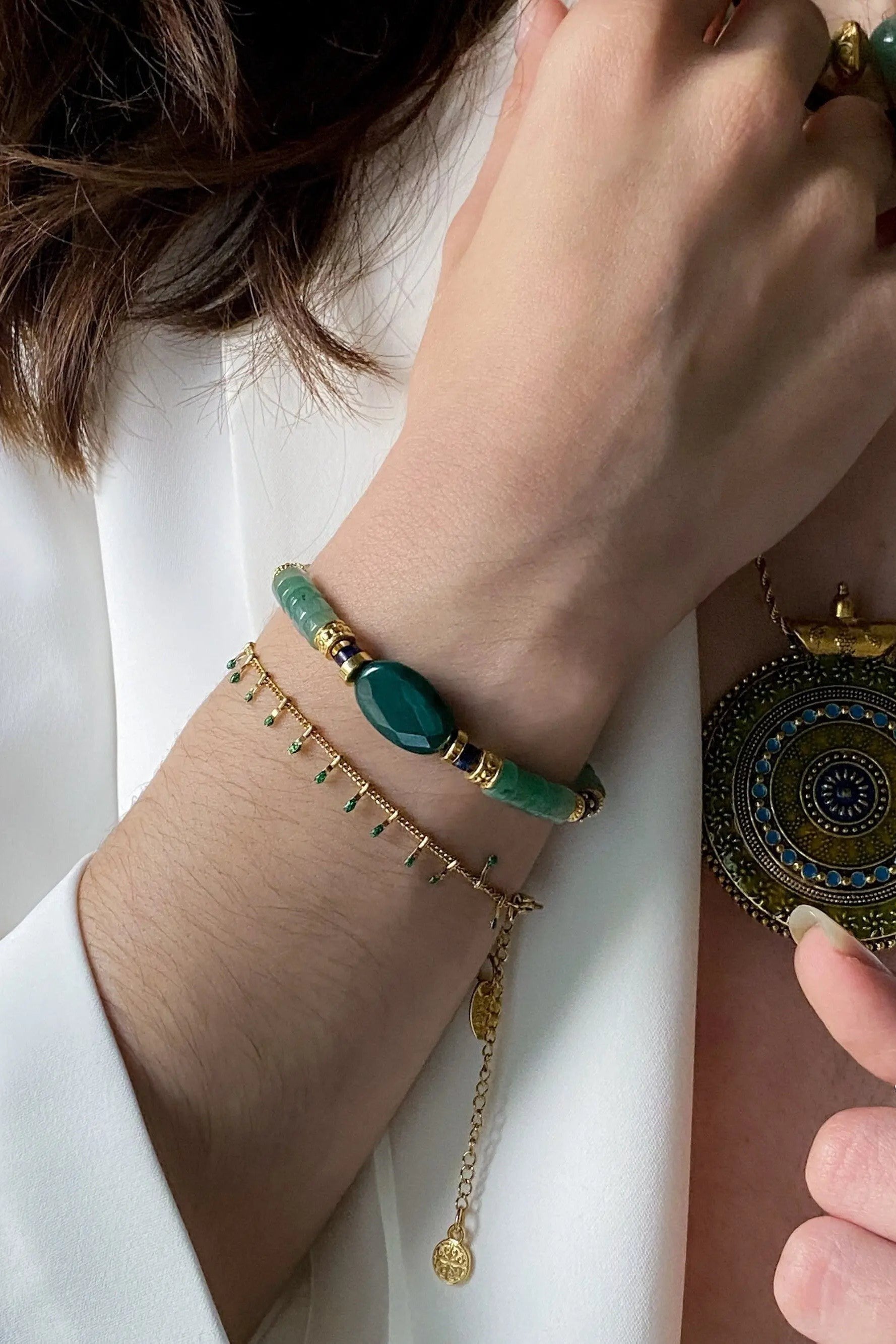 Bracelet Green Aventurine & Jade Bracelet Heishi Gems Beaded Bracelet Boho Chic Bracelet for Woman Gift for Her, EVAN