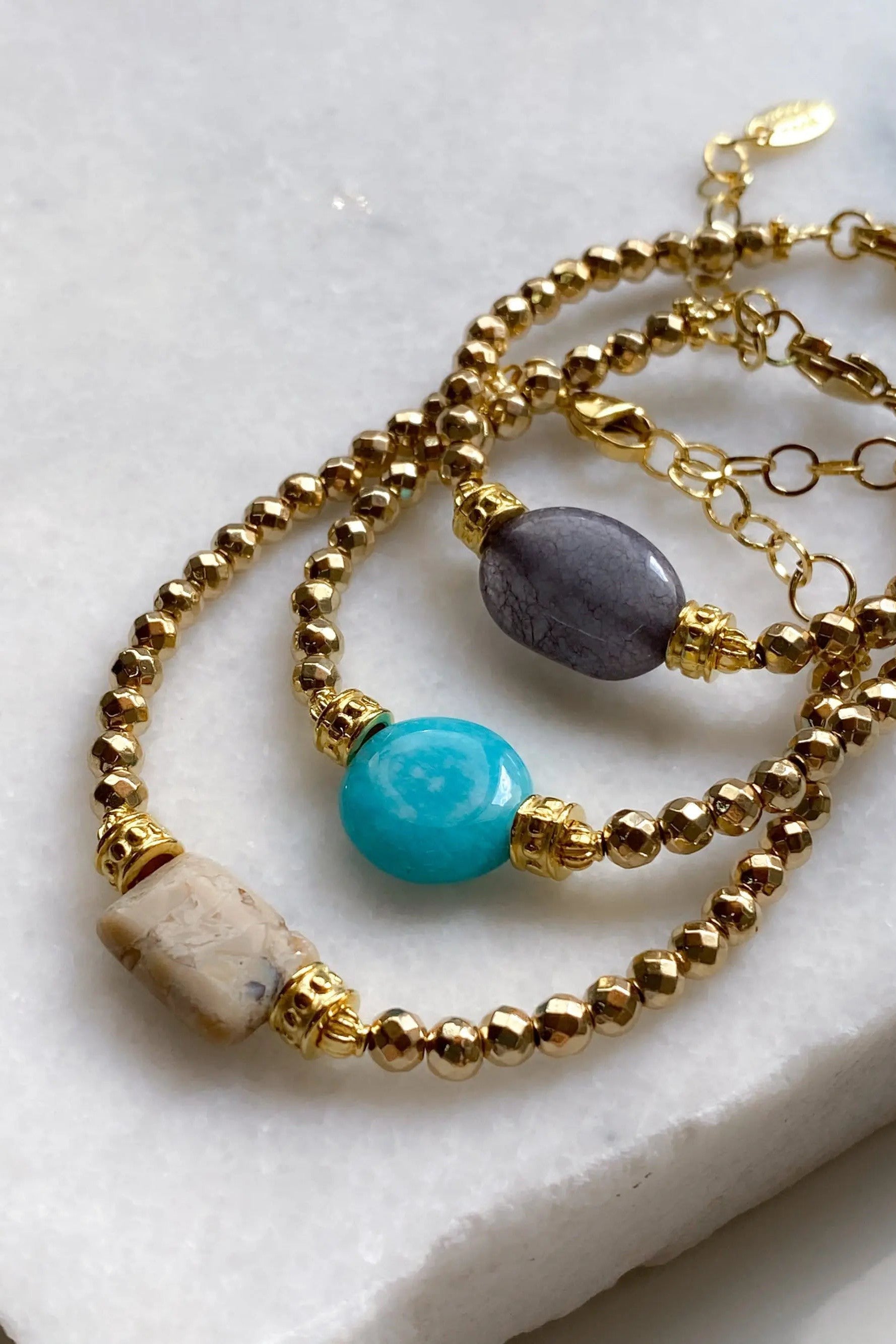 Bracelet Blue Jade Gift for Woman Bracelet Hematite Gemstone Bracelet Boho Chic Girlfriend Gift JAYA