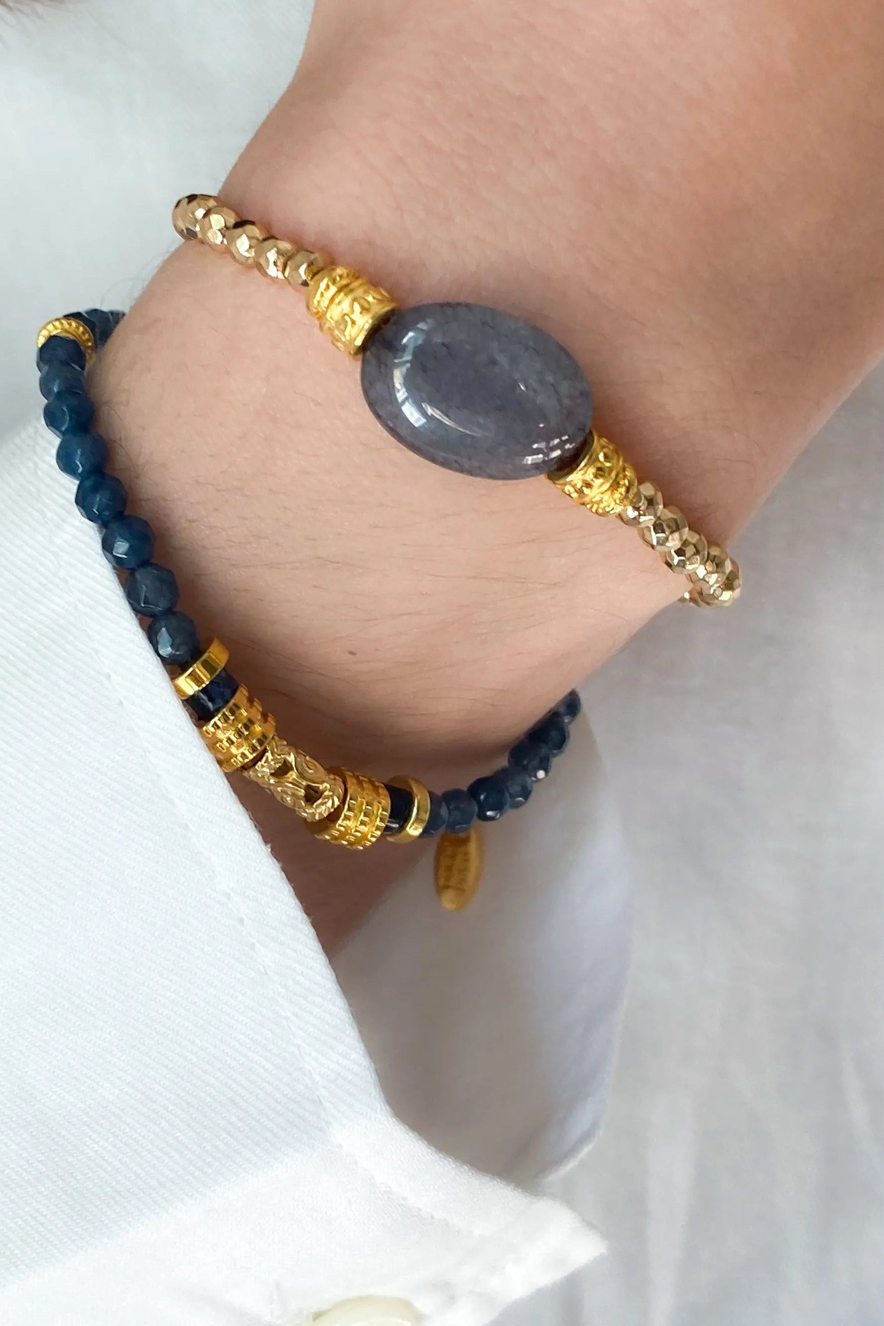Dainty Blue Bracelet Gold Gems Bracelet Heishi Boho Chic Bracelet for Woman Gift for Her Birthday Gift ALIA