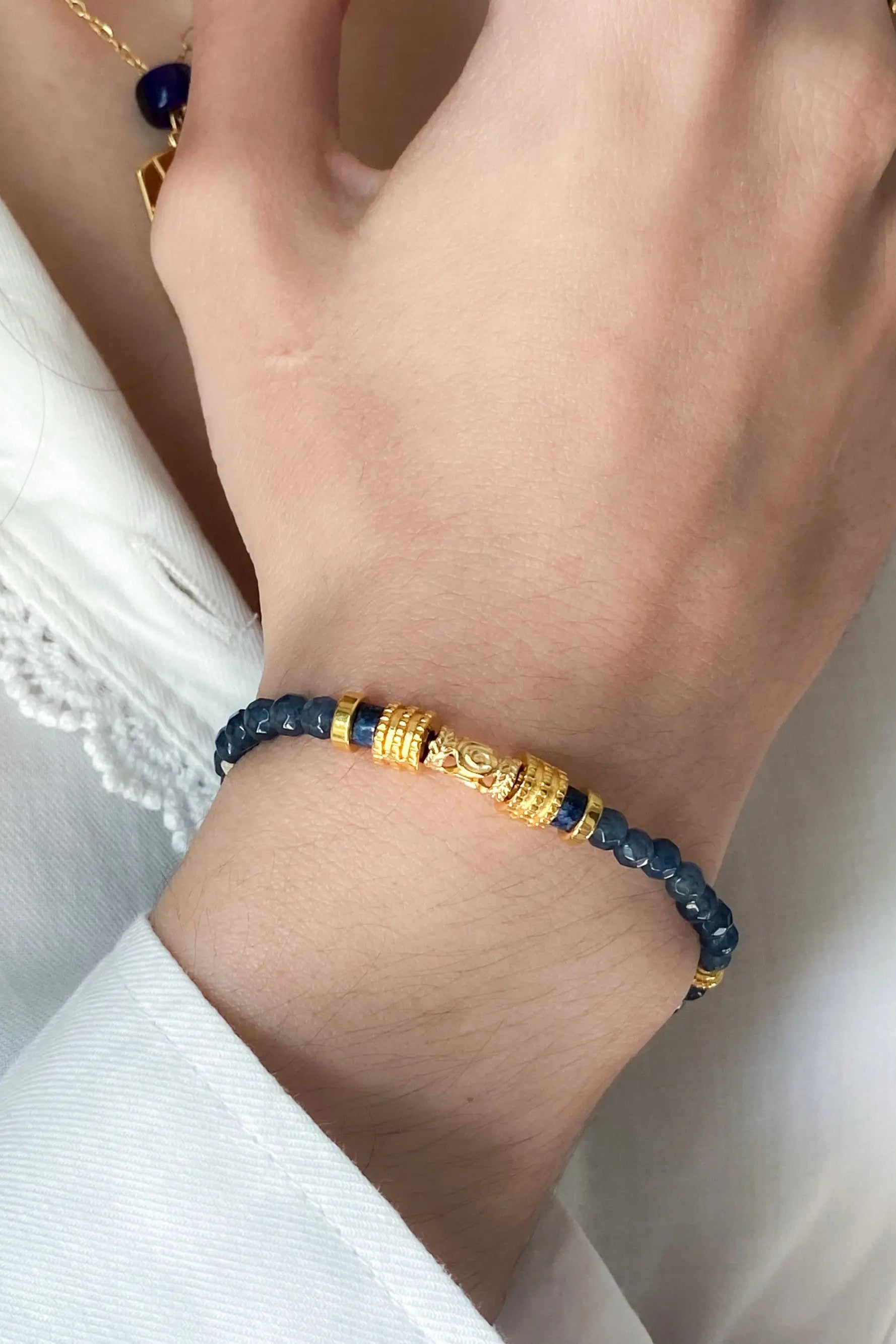Dainty Blue Bracelet Gold Gems Bracelet Heishi Boho Chic Bracelet for Woman Gift for Her Birthday Gift ALIA