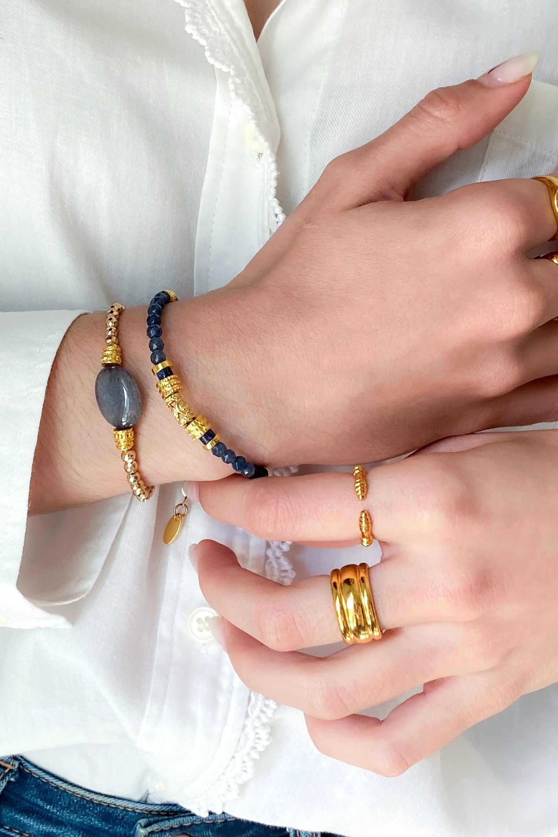 Dainty Blue Bracelet Gold Gems Bracelet Heishi Boho Chic Bracelet for Woman Gift for Her Birthday Gift ALIA