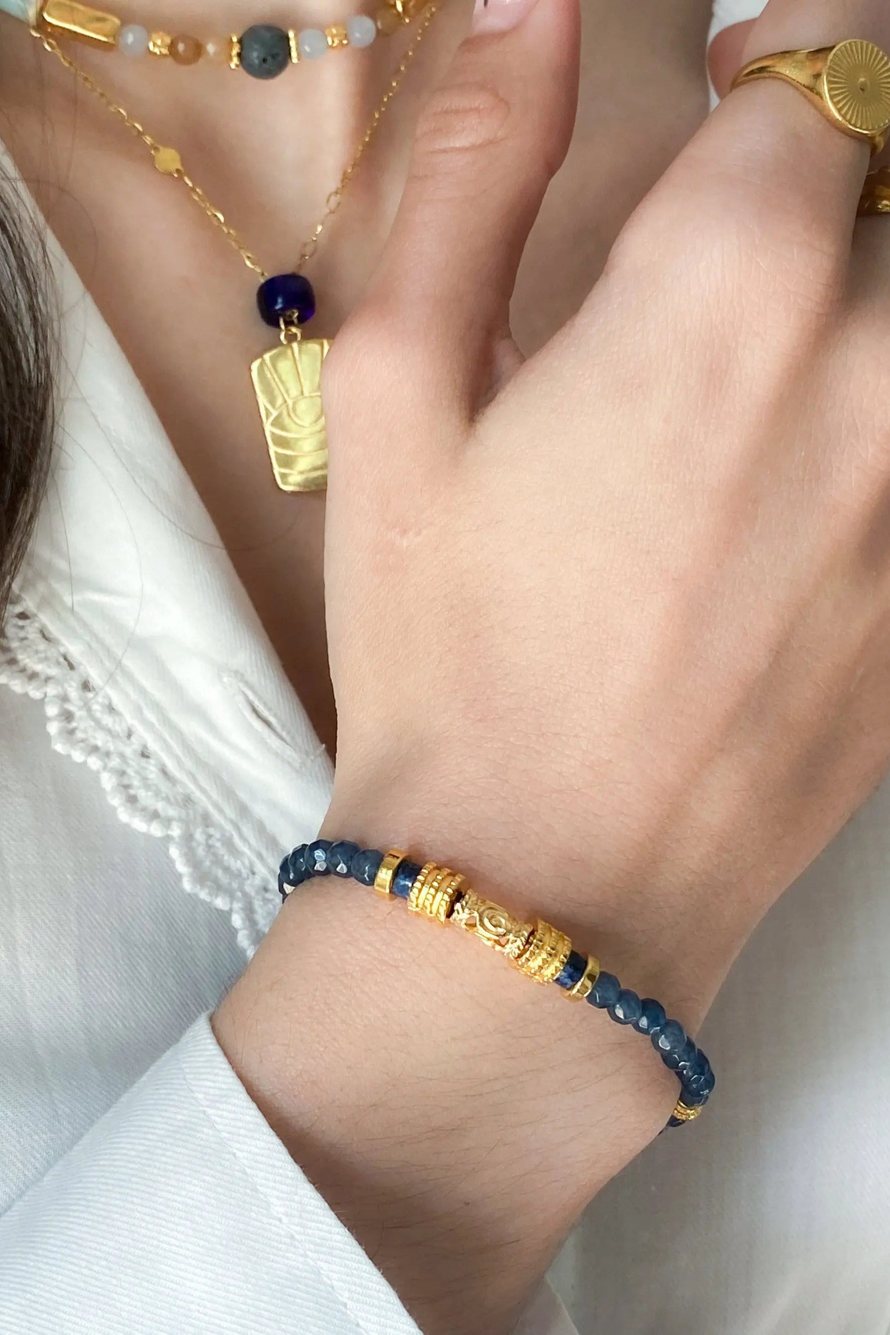 Dainty Blue Bracelet Gold Gems Bracelet Heishi Boho Chic Bracelet for Woman Gift for Her Birthday Gift ALIA