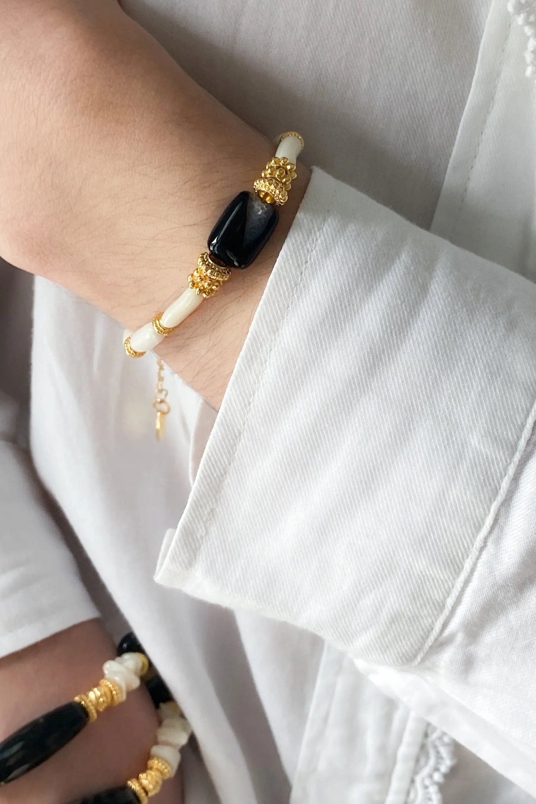 Birthday Gift Onyx & Coral Bracelet Gemstone Boho Chic Bracelet Delicate Women Bracelet Girlfriend Gift, HANA