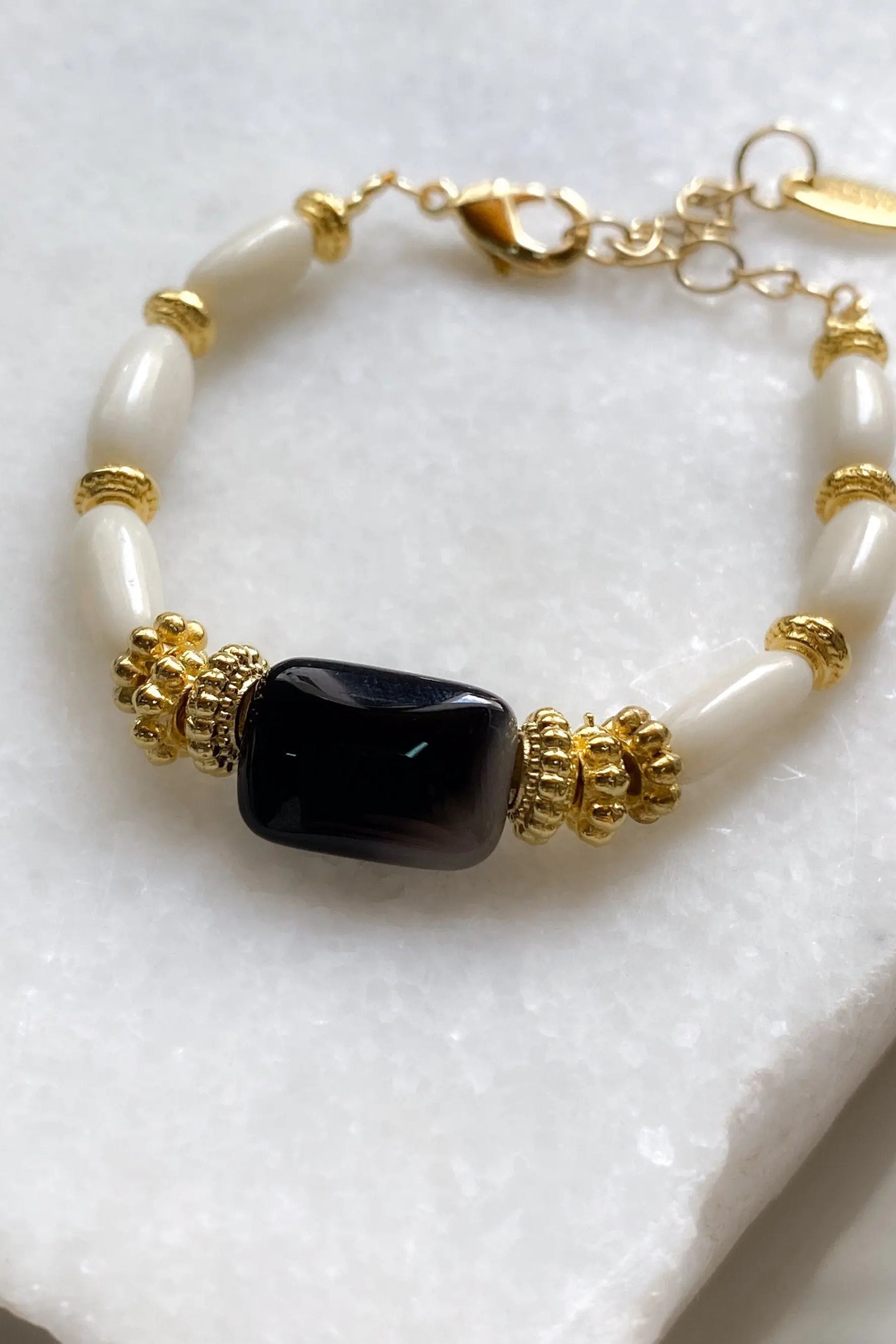 Birthday Gift Onyx & Coral Bracelet Gemstone Boho Chic Bracelet Delicate Women Bracelet Girlfriend Gift, HANA