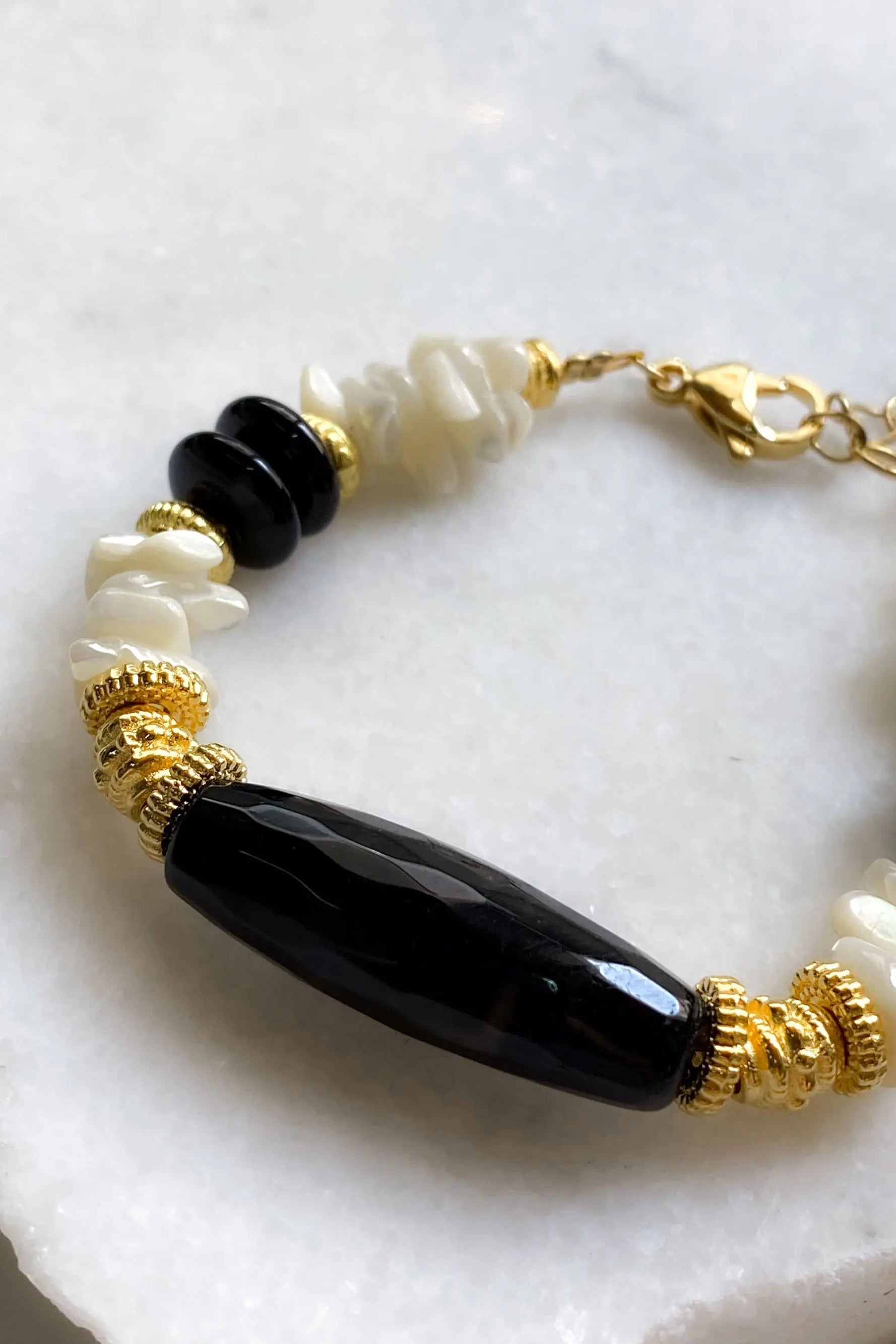 Black Onyx Bracelet Nacre Heishi Bracelet Boho Chic Bracelet for Woman Birthday Gift for Mum, ELIANA