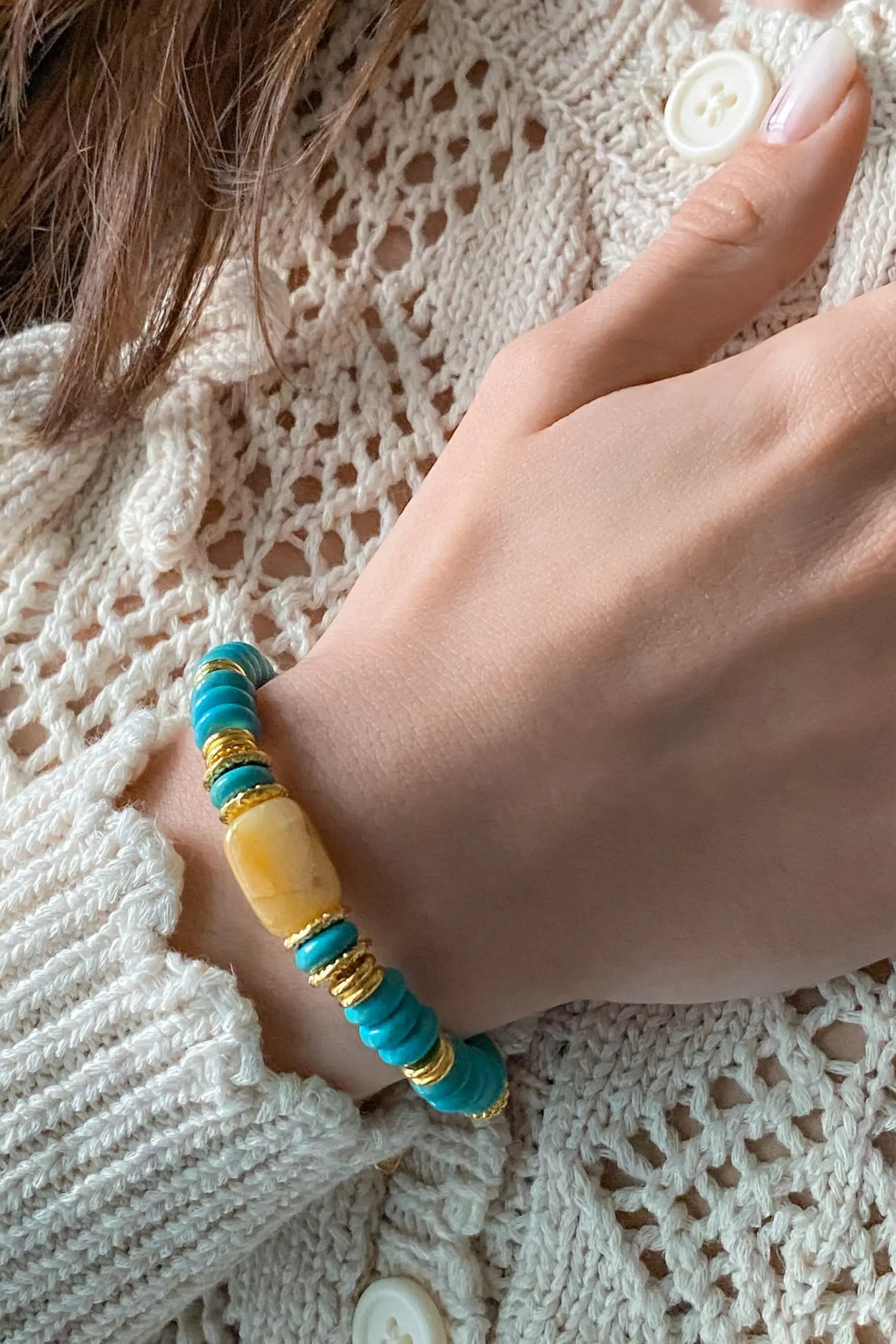 Birthday Gift Turquoise Agate Bracelet Surfer bracelet Heishi Boho chic bracelet stackable bracelets Girlfriend Gift, ΚΙΜΑΥΑ