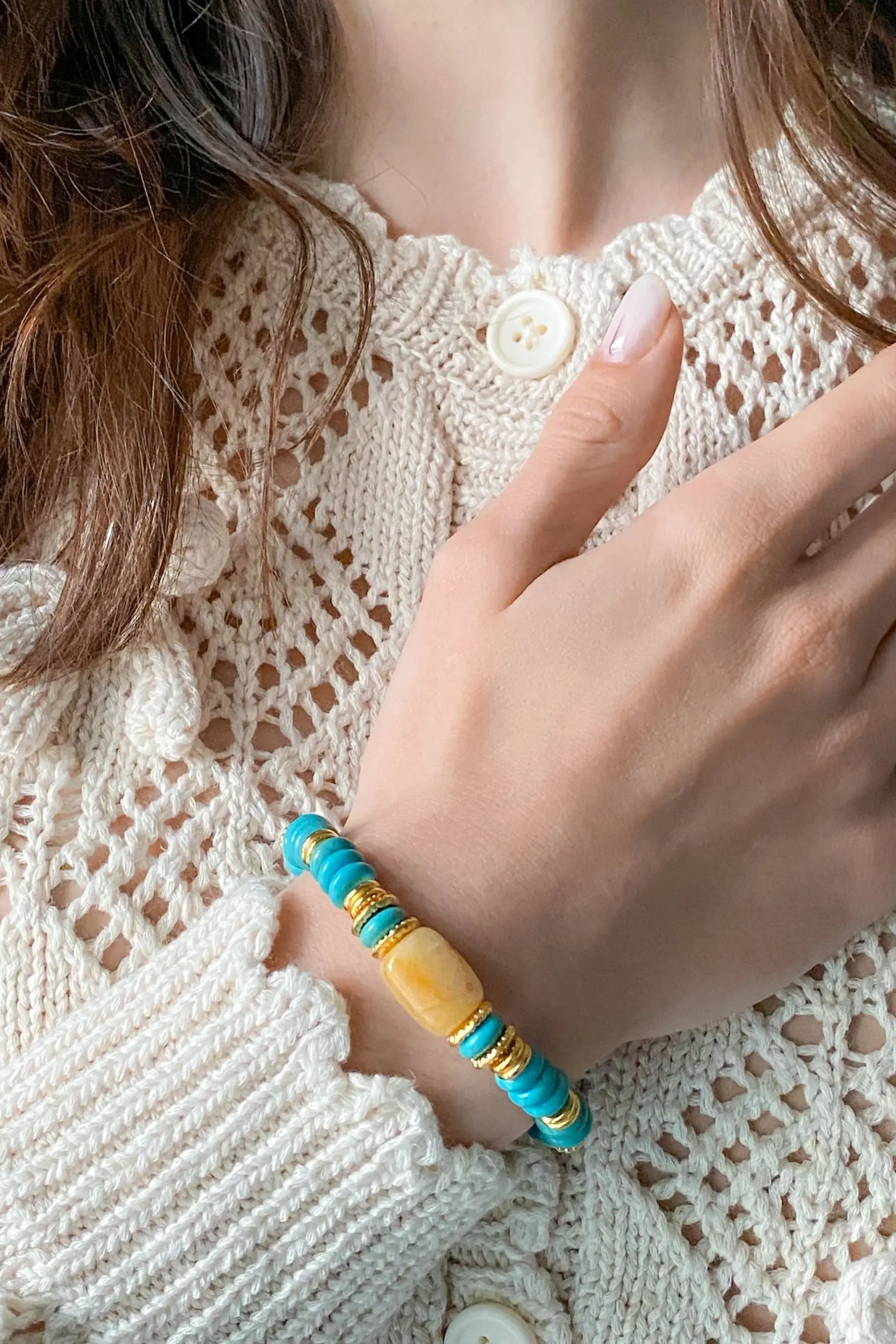 Birthday Gift Turquoise Agate Bracelet Surfer bracelet Heishi Boho chic bracelet stackable bracelets Girlfriend Gift, ΚΙΜΑΥΑ